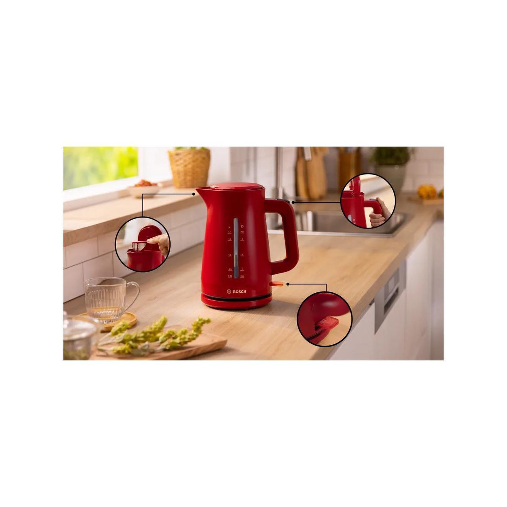 Voir la diapositive 3 : BOSCH Bouilloire électrique 1.7l 2400w rouge - twk3m124