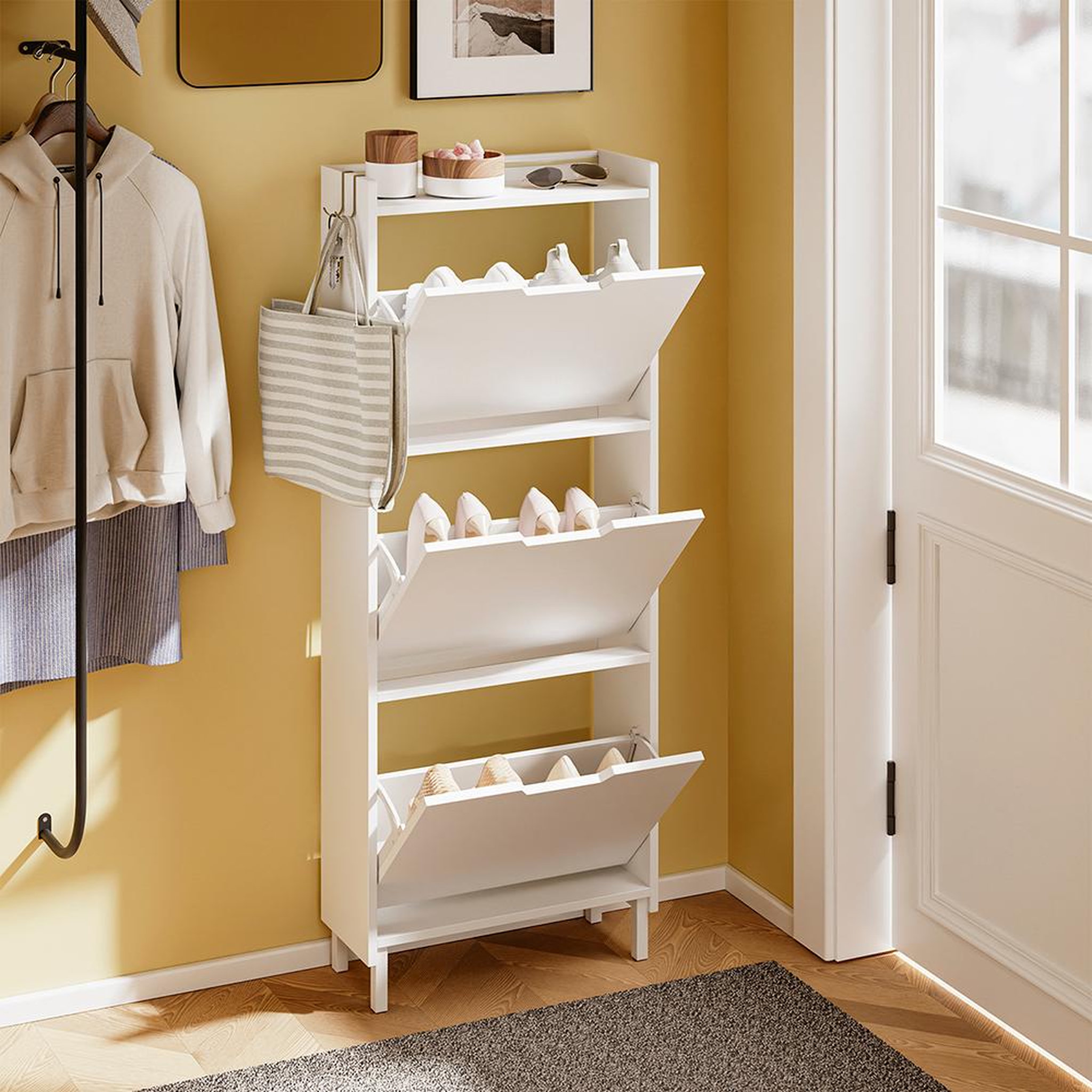 Voir la diapositive 4 : SOBUY Armoire à chaussures pliable Blanc 50x19x131 cm FSR151-H-E-W