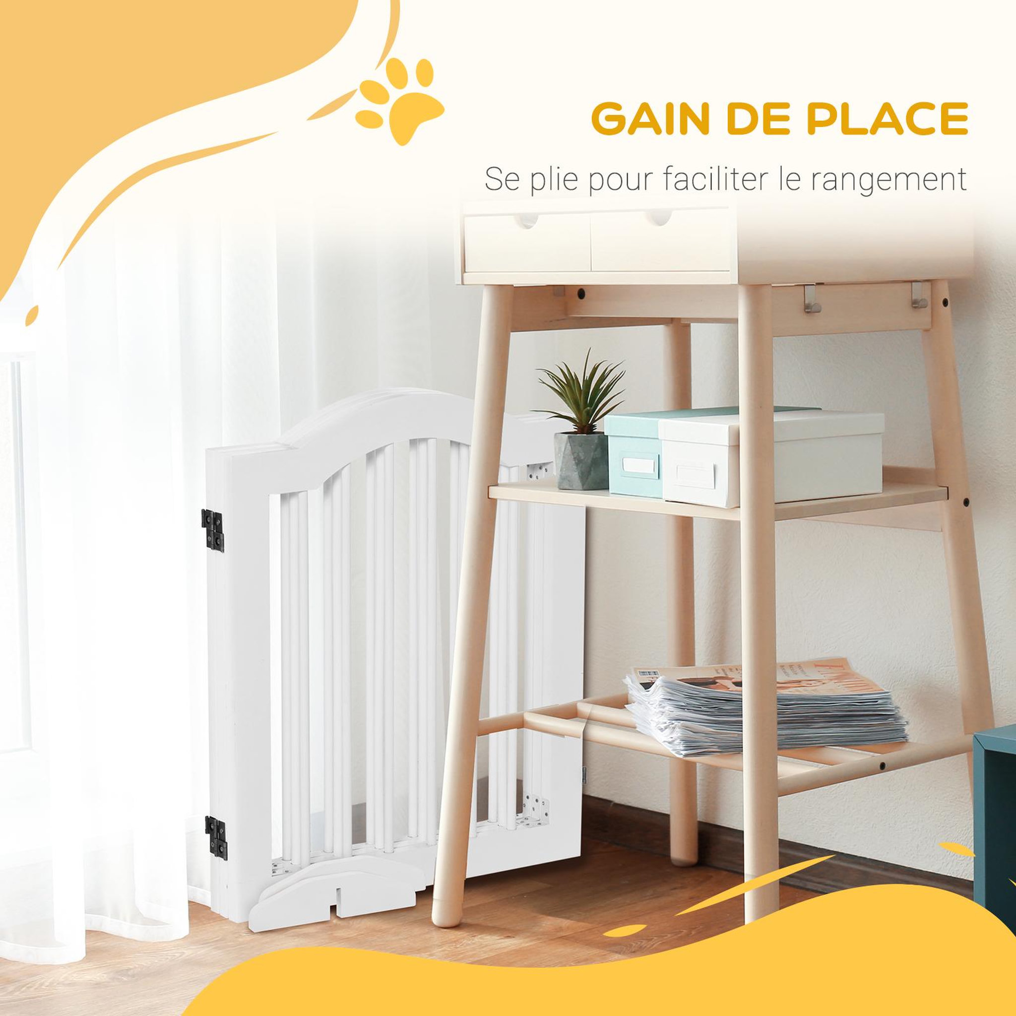 Voir la diapositive 5 : PAWHUT Barrière modulable pliable barrière de sécurité 154,5l x 61h cm mdf blanc