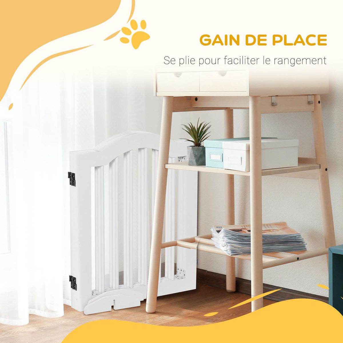 PAWHUT Barrière modulable pliable barrière de sécurité 154,5L x 61H cm MDF blanc