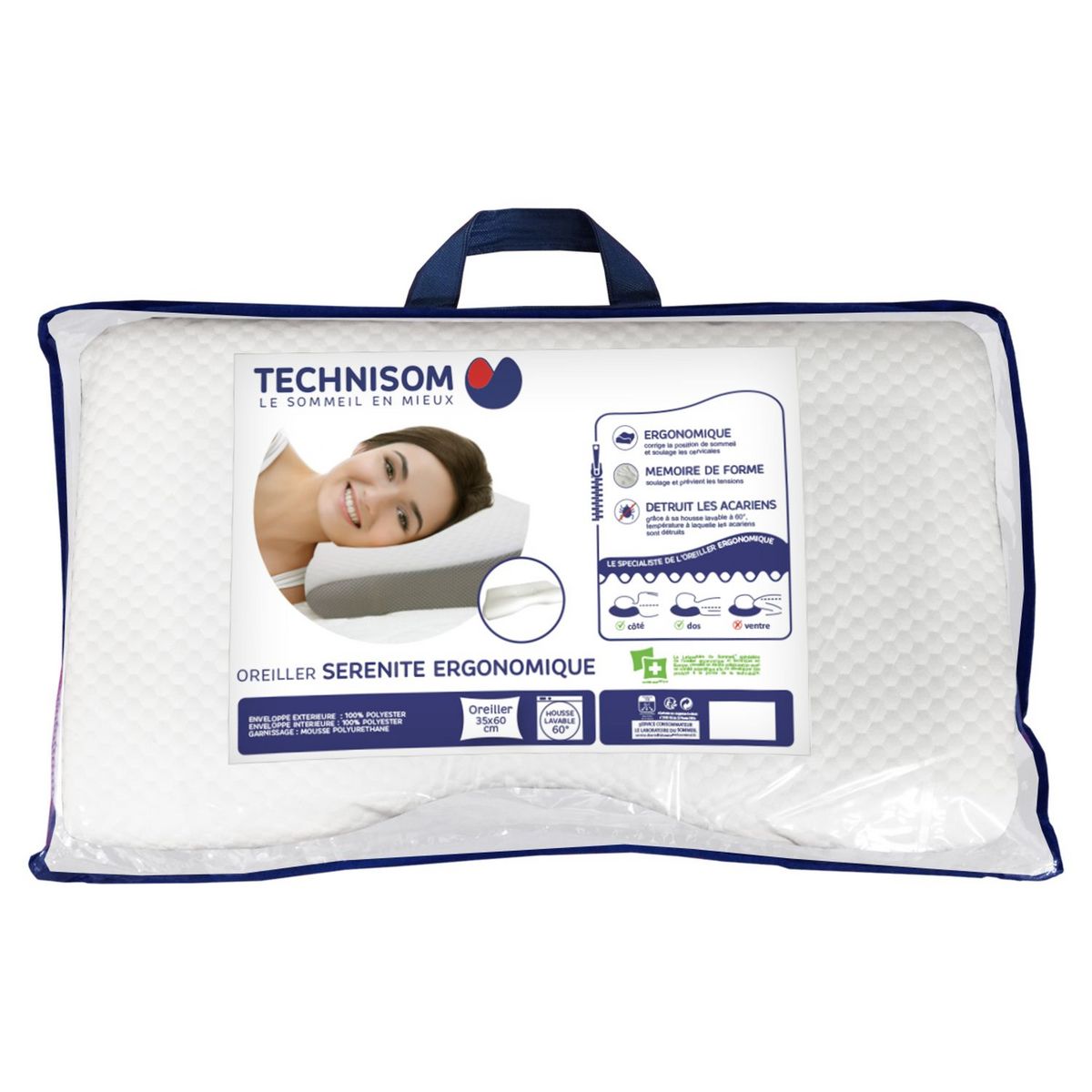 Oreiller ergonomique à mémoire de forme TECHNISOM
