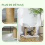 Voir la diapositive 5 : PAWHUT Arbre à chat 2 griffoirs jute naturelle panier jeu 2 boules suspendues avec clochettes peluche blanche