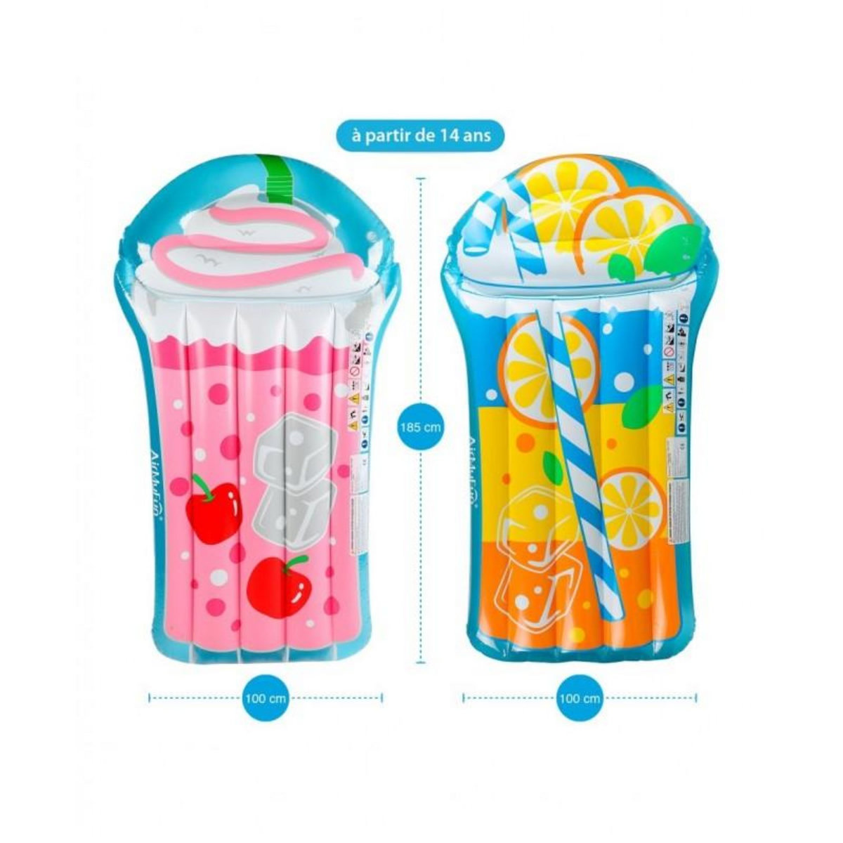 AIRMYFUN Pack 2 Matelas Gonflables d'Eau Géants, Ultra Confort, pour Piscine & Plage - Pack Twin Fresh Fruits 185 x 100 cm