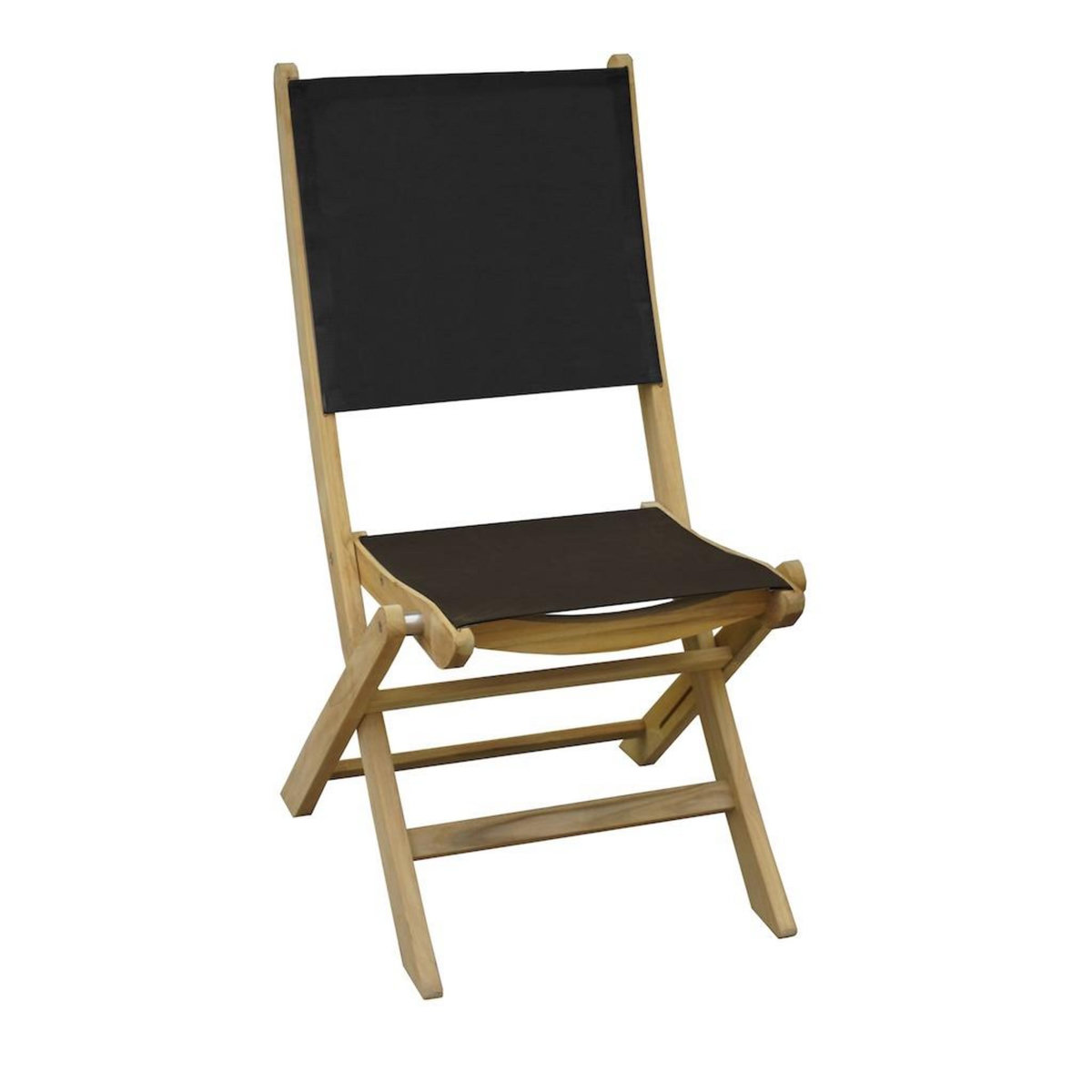 Proloisirs Chaise pliante - NEWTON - Teck FSC 100% - Assise et dossier en TPEP noir