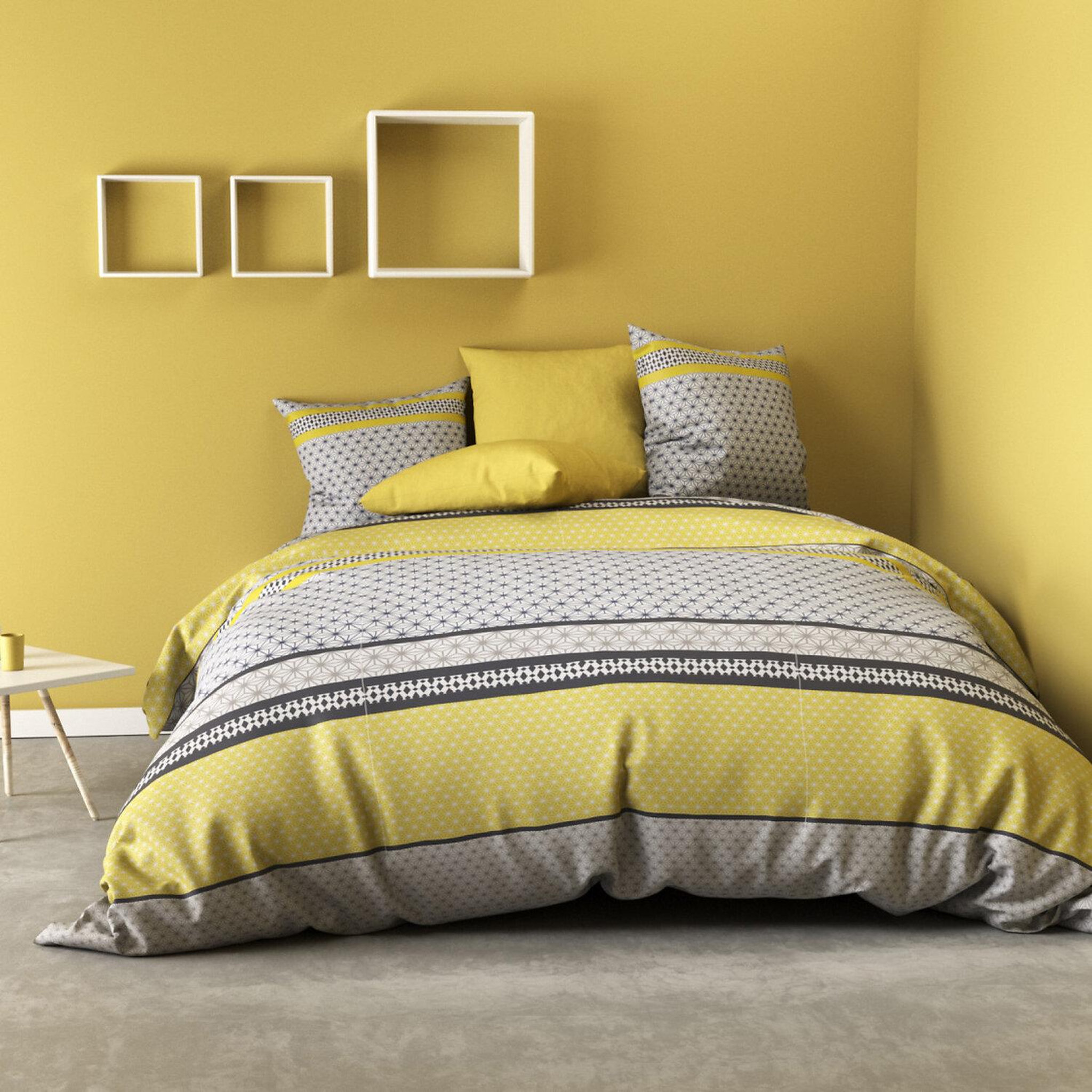 Voir la diapositive 2 : Les Ateliers du Linge Parure de couette 2pcs 140x200cm 100% microfibre 55gsm vaxo jaune