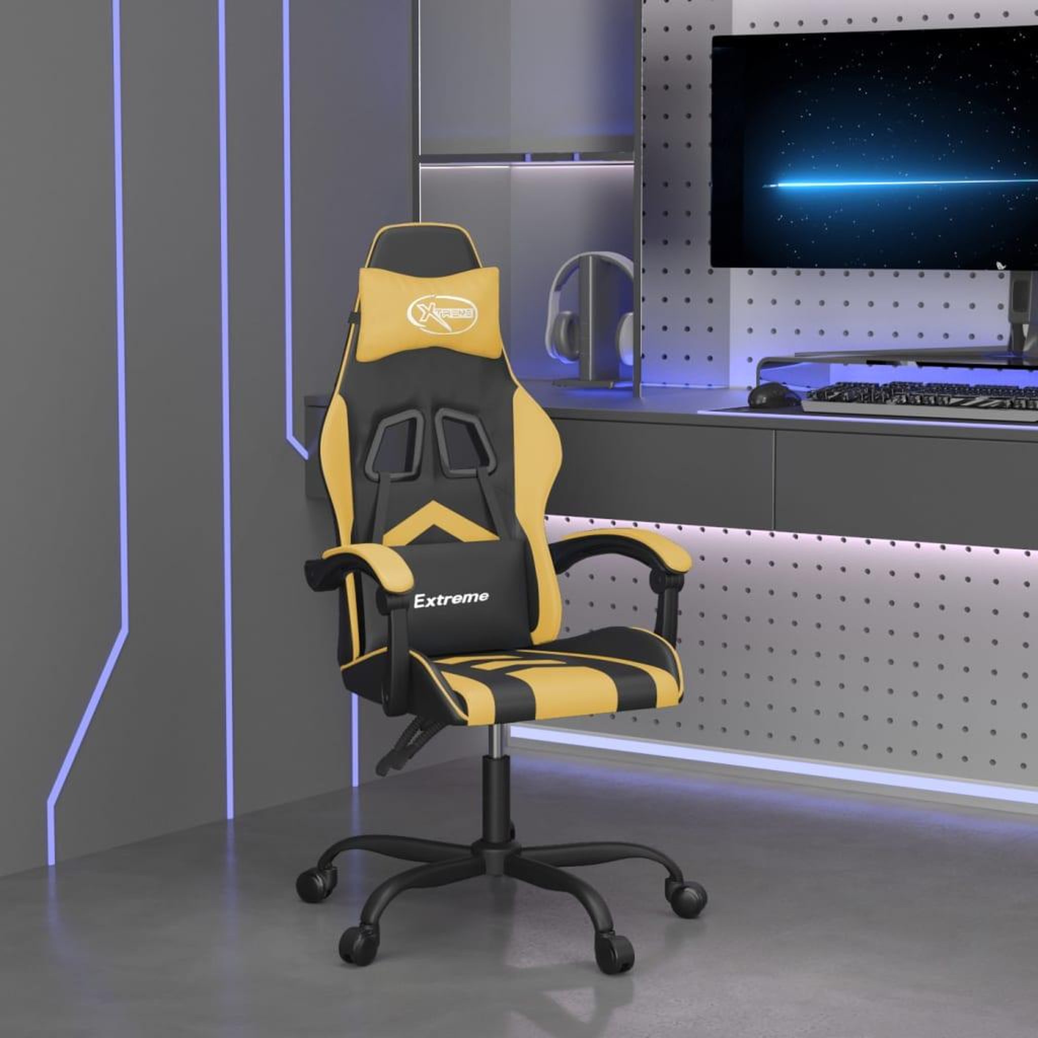 Voir la diapositive 1 : VIDAXL Chaise de jeu Noir et dore Similicuir