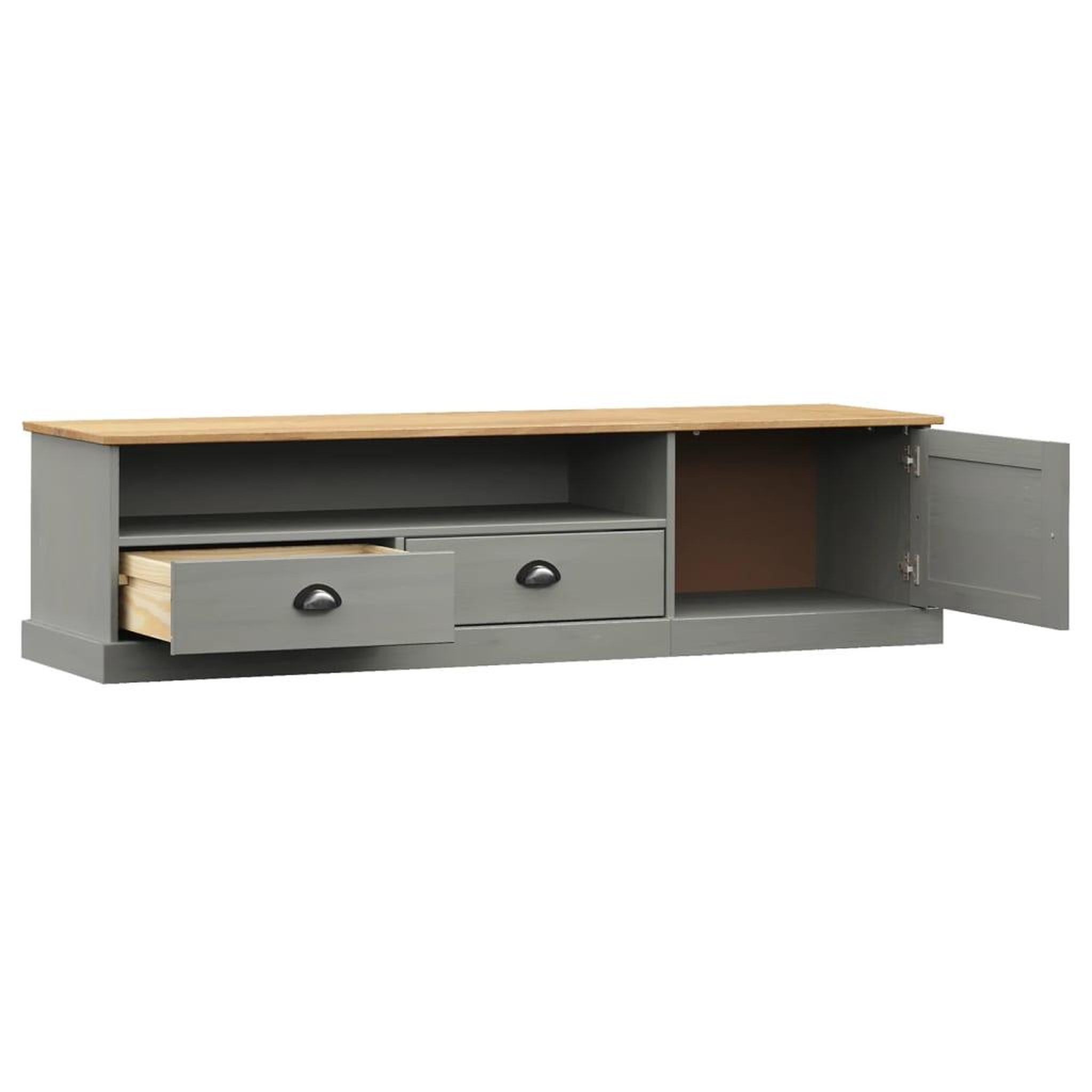 Voir la diapositive 4 : VIDAXL Meuble TV VIGO gris 156x40x40 cm bois massif de pin