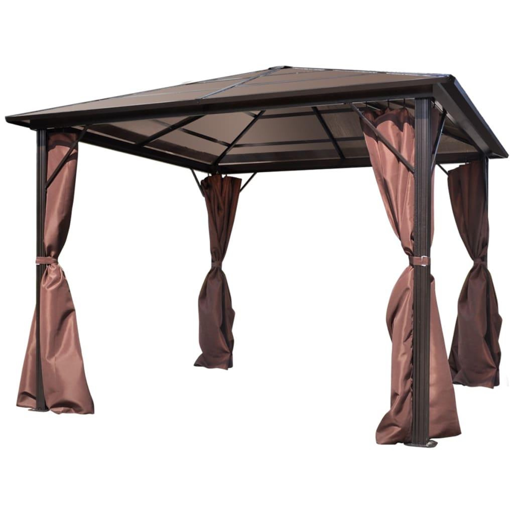 Voir la diapositive 2 : VIDAXL Belvedere avec rideau Marron Aluminium 300 x 300 cm