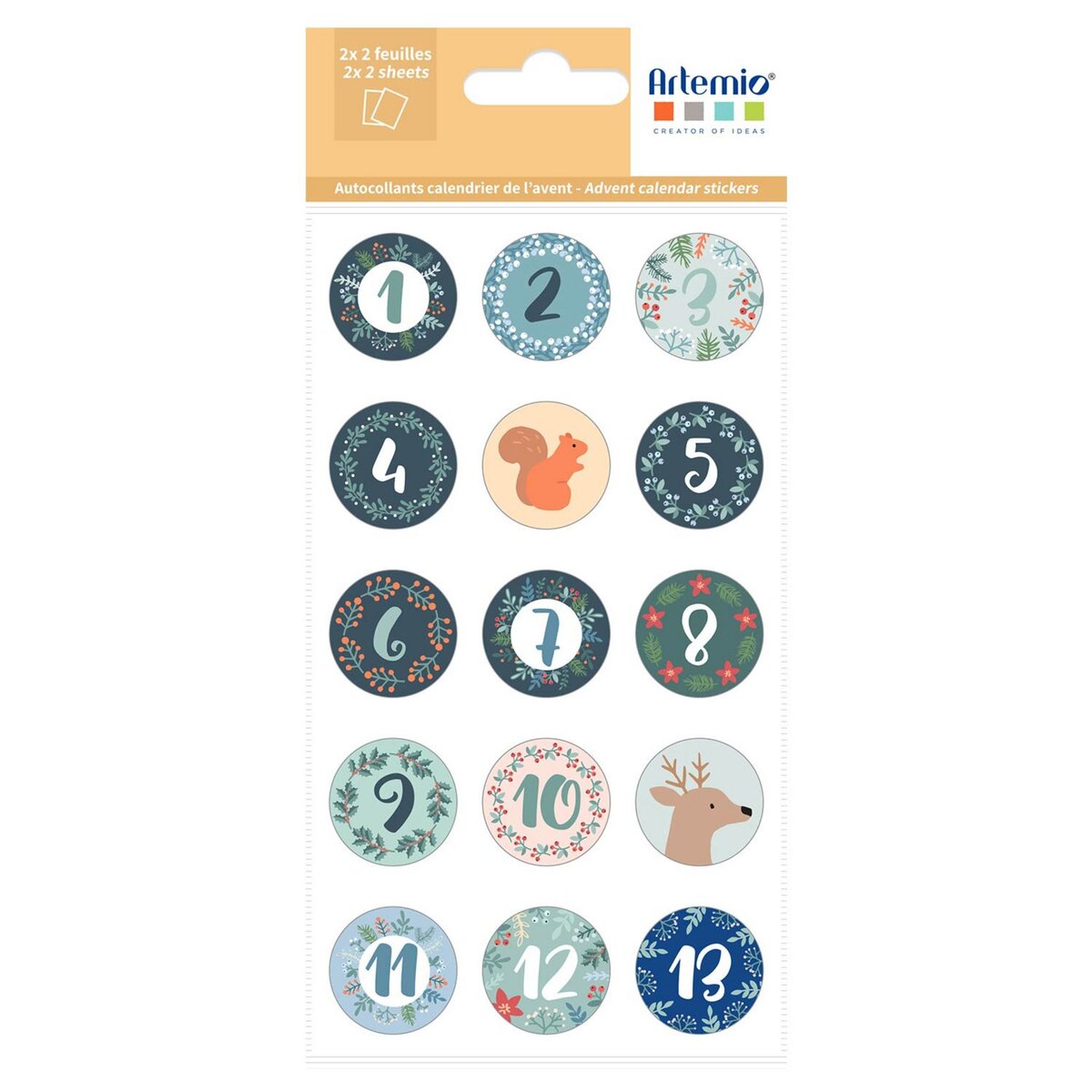 Artemio Stickers ronds pour Calendrier de l'Avent - Animaux pas cher 