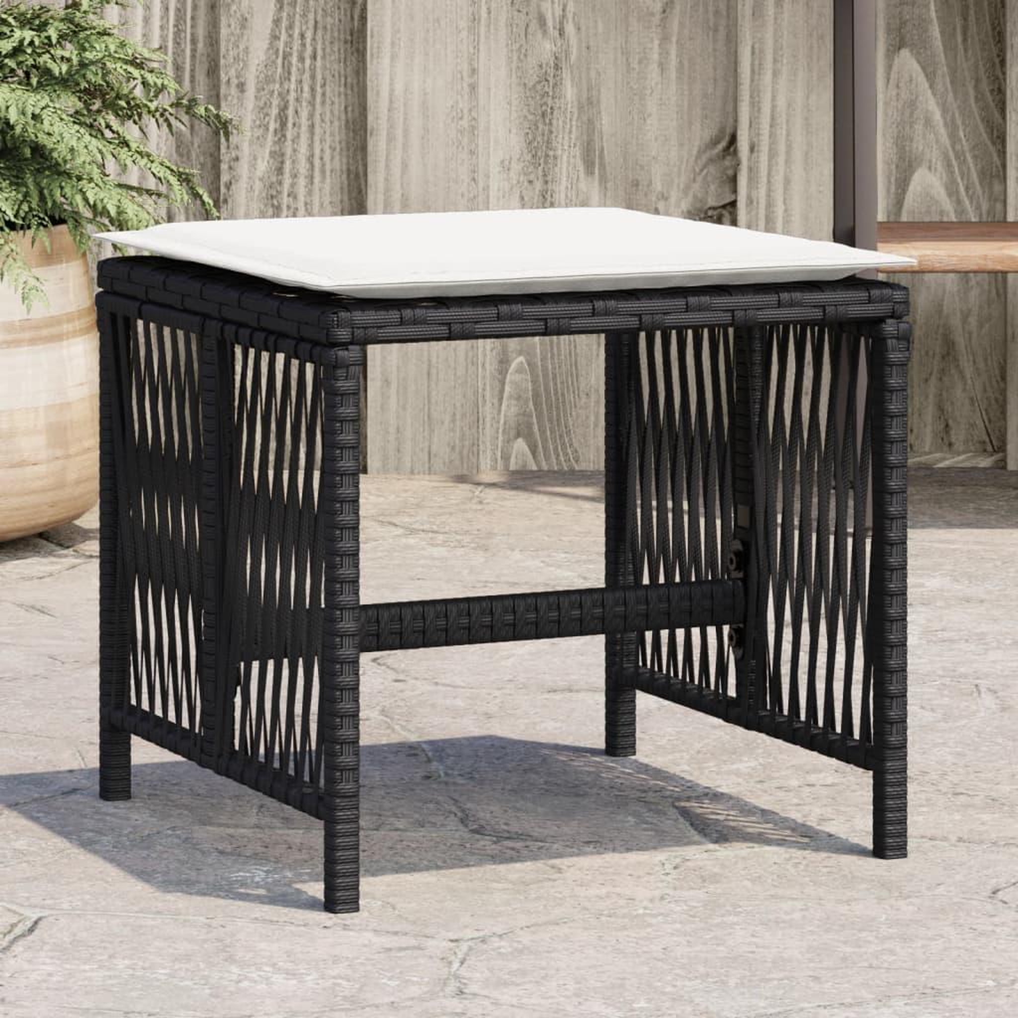 VIDAXL Tabourets de jardin et coussins lot de 4 noir 41x41x36 cm rotin