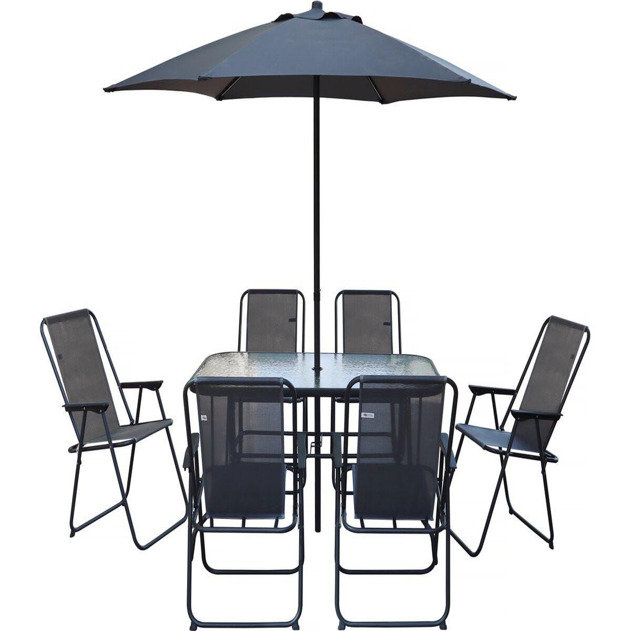 Habitat et Jardin Table et chaises de jardin avec parasol en métal  convivia  - 6 places - gris anthracite