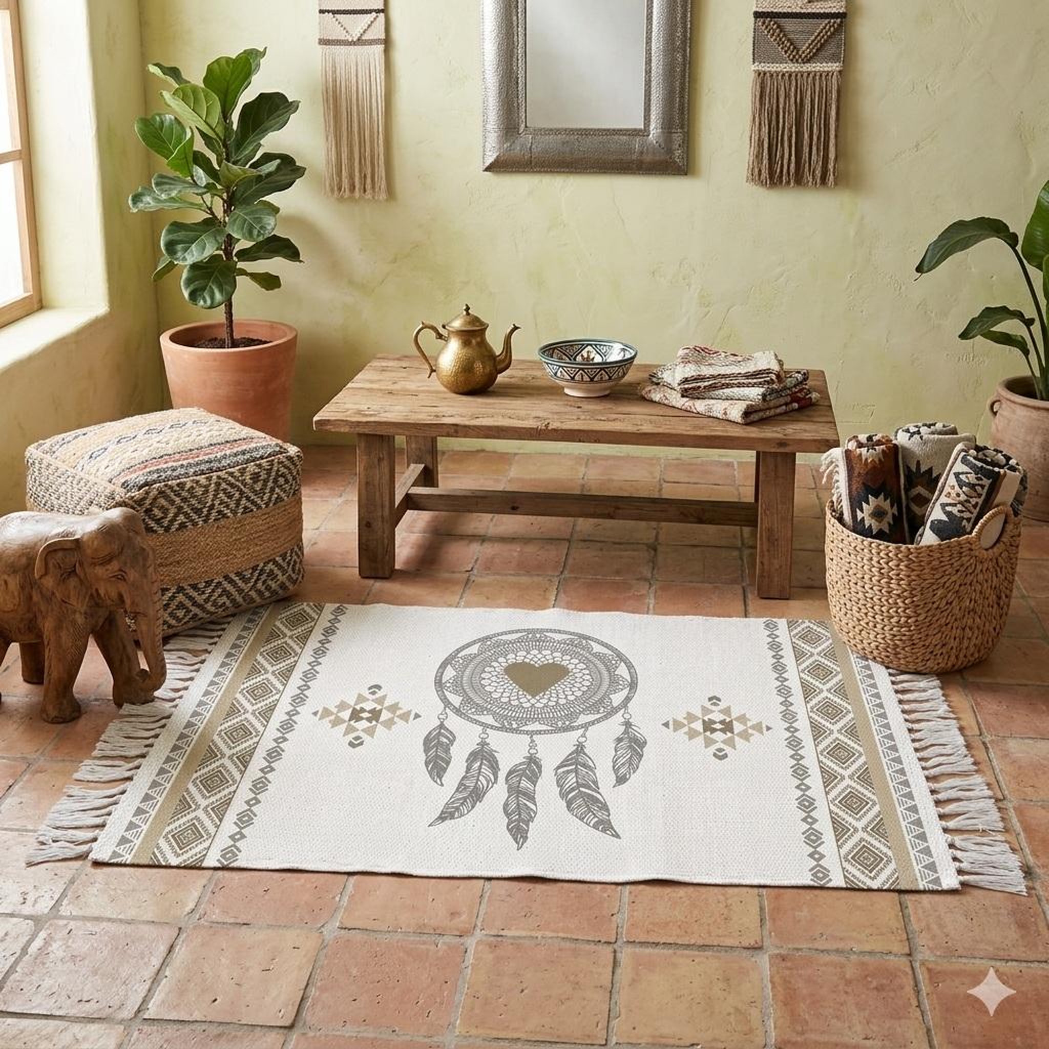 Voir la diapositive 3 : Eden Tapis coton tissé motif attrape-rêves