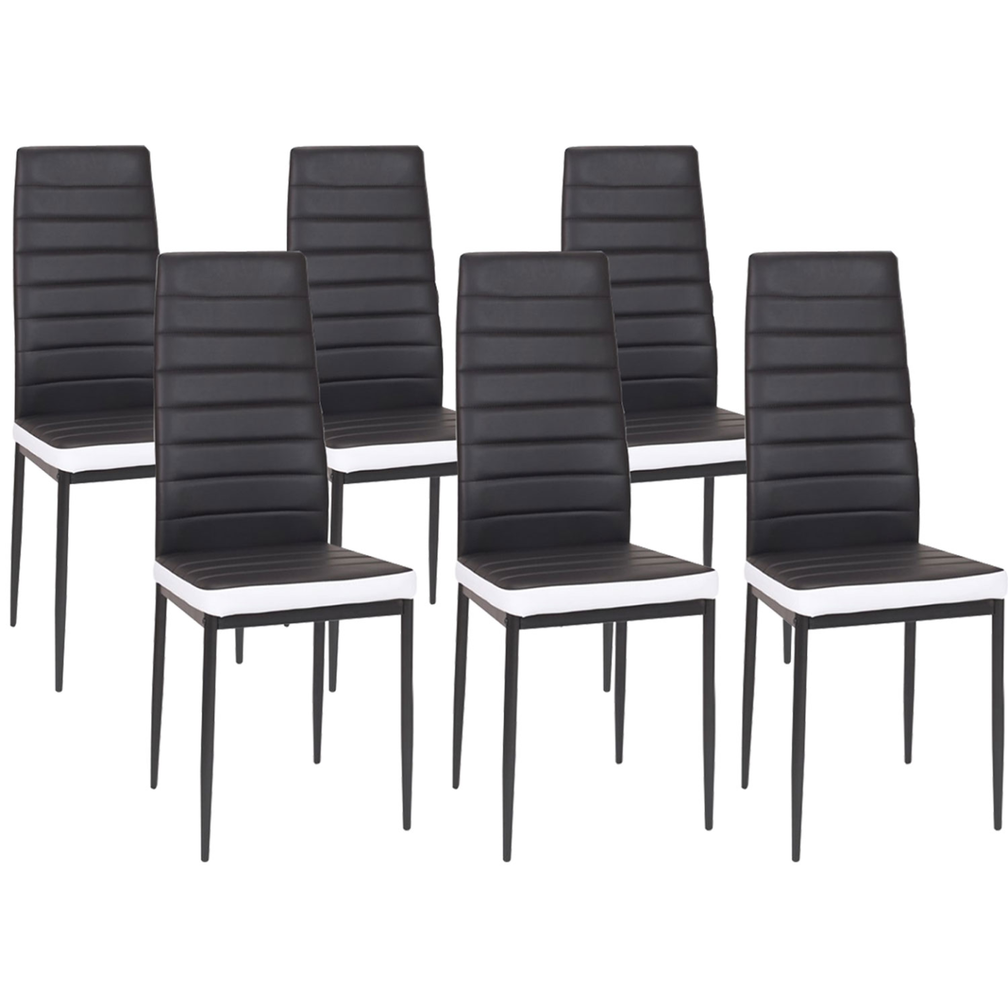 Voir la diapositive 4 : ID MARKET Ensemble table à manger georgia 140 cm blanche et noire et 6 chaises romane noires liseré blanc