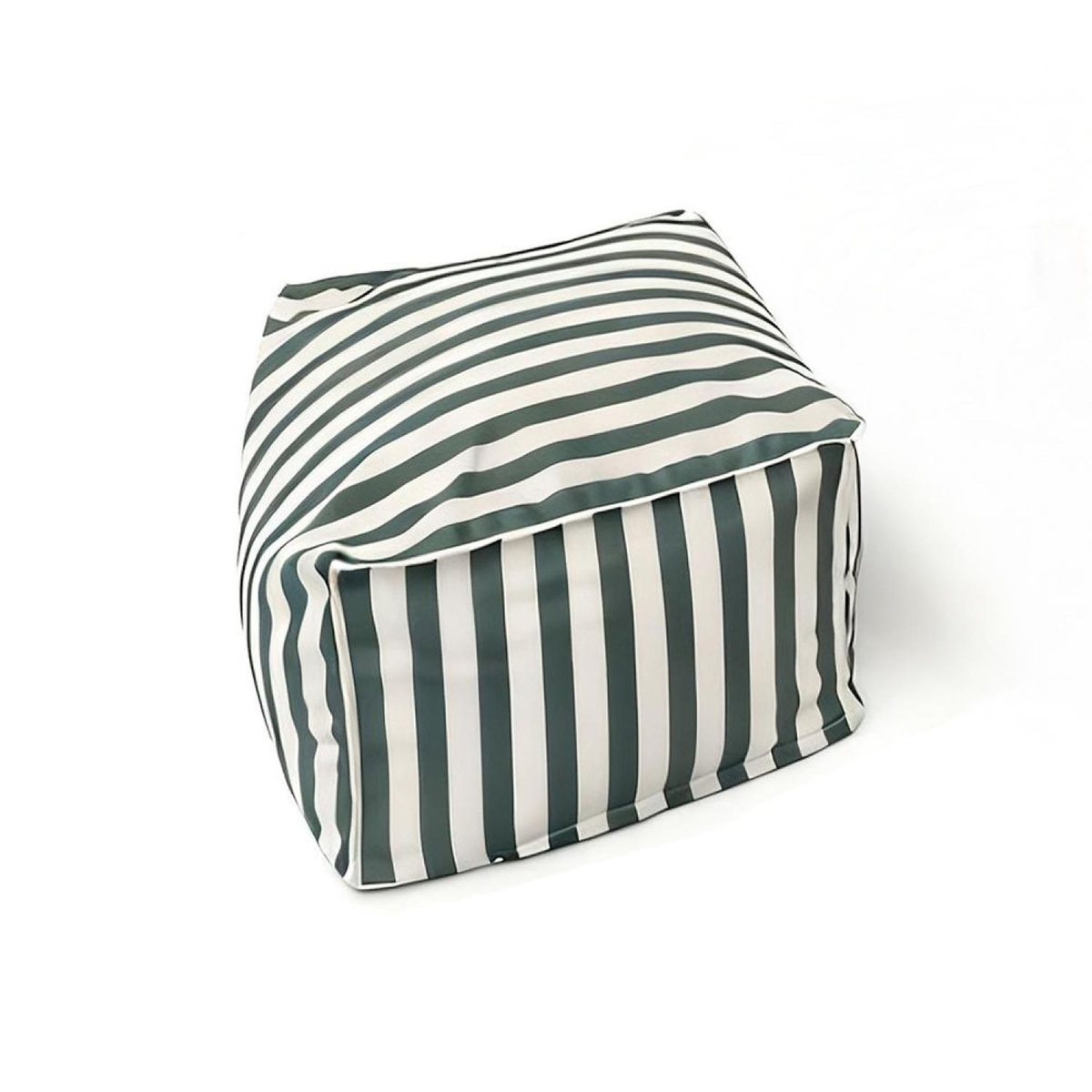 CONCEPT USINE Pouf d'extérieur rayé vert déperlant et – 55x65x35 cm POSITANO