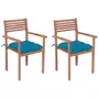 VIDAXL Chaises de jardin 2 pcs avec coussins bleu Bois de teck massif