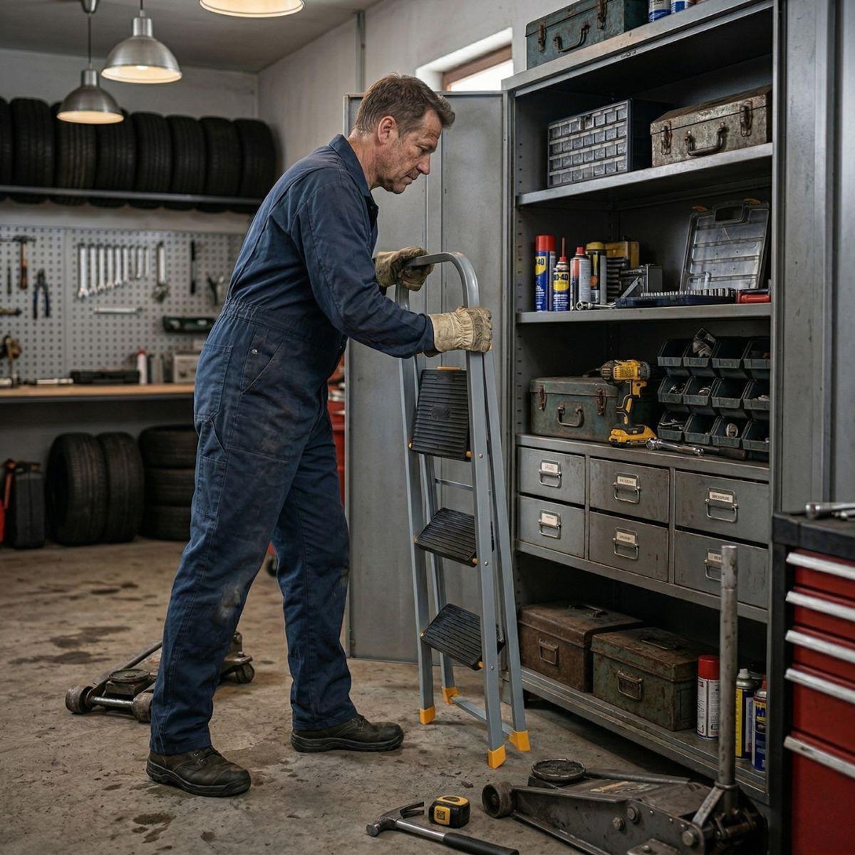 INTEC Escabeau pliable 3 marches Charge 150kg Marche-pied anti-dérapant Bricolage Maison Chantier INTEC