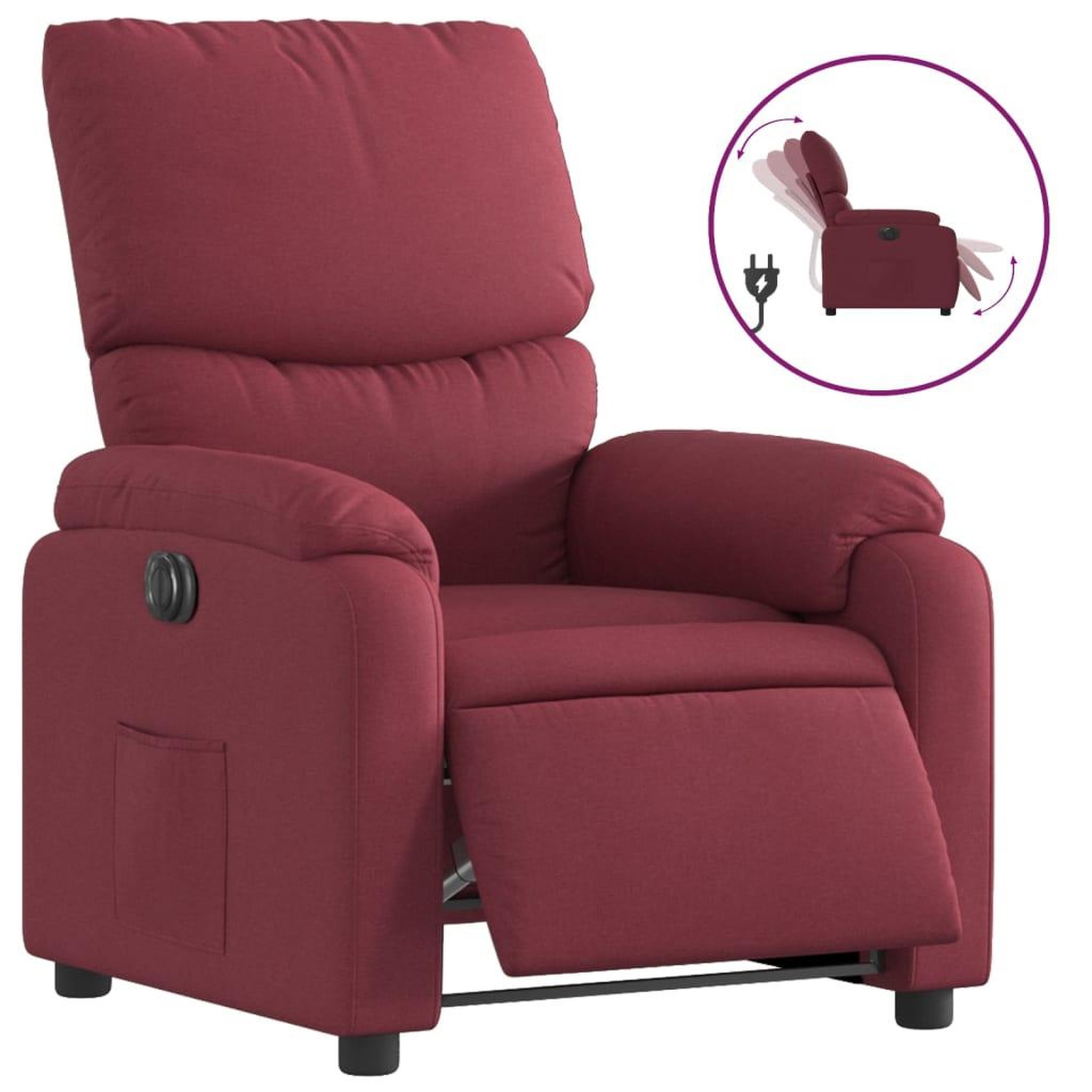 Voir la diapositive 2 : VIDAXL Fauteuil inclinable electrique Rouge bordeaux Tissu