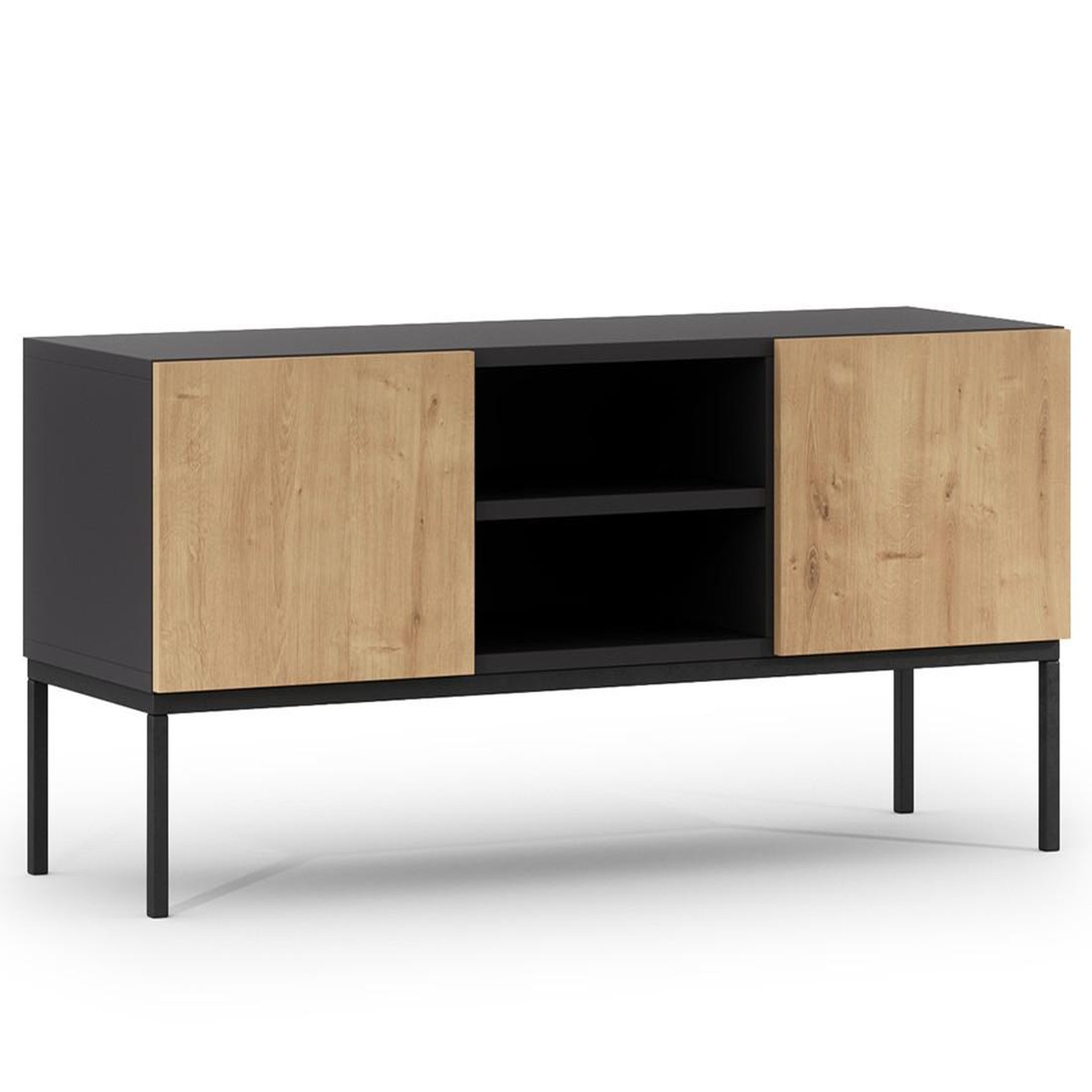 Voir la diapositive 1 : BEST MOBILIER Felicia - meuble tv - effet bois et noir - 2 portes et 2 niches - 120 cm