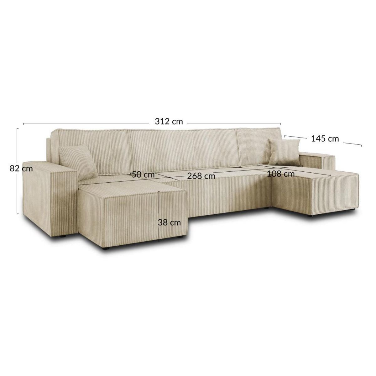 BEST MOBILIER Cezanne - canapé panoramique en u - 7 places - convertible avec coffre - en velours côtelé