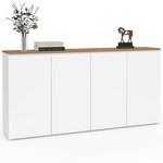 ID MARKET Buffet 160 cm TOBY 4 portes blanc et plateau bois