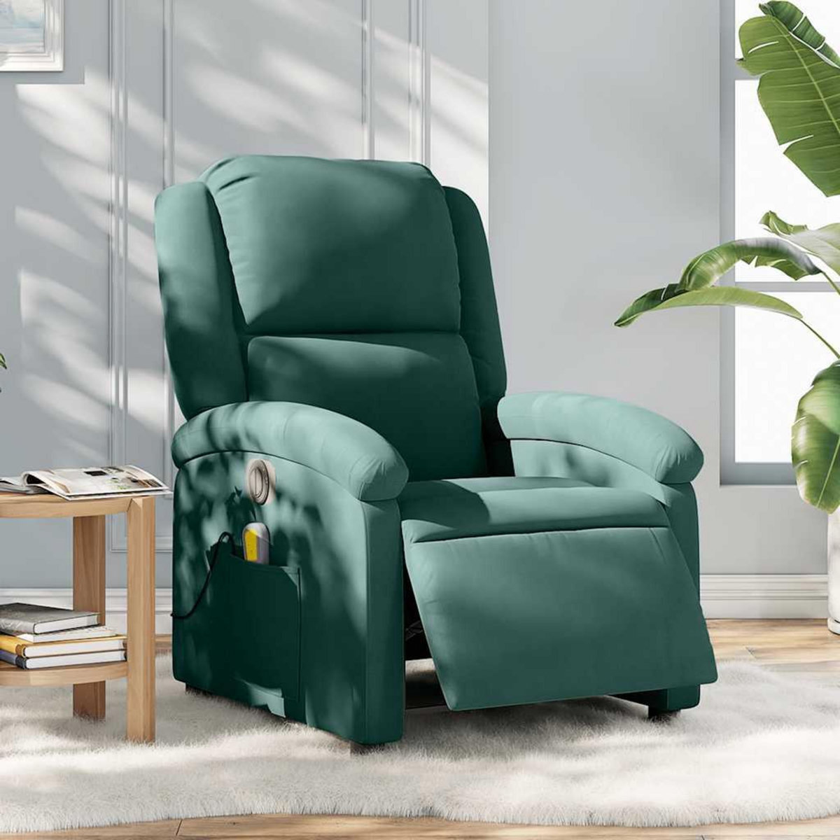 VIDAXL Fauteuil inclinable de massage electrique vert fonce velours