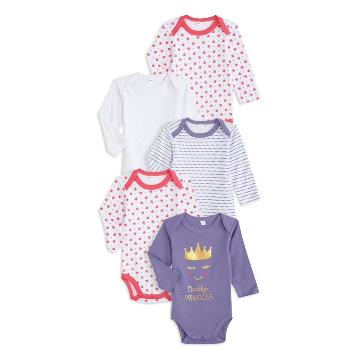 IN EXTENSO Lot de 5 bodies manches longues bébé