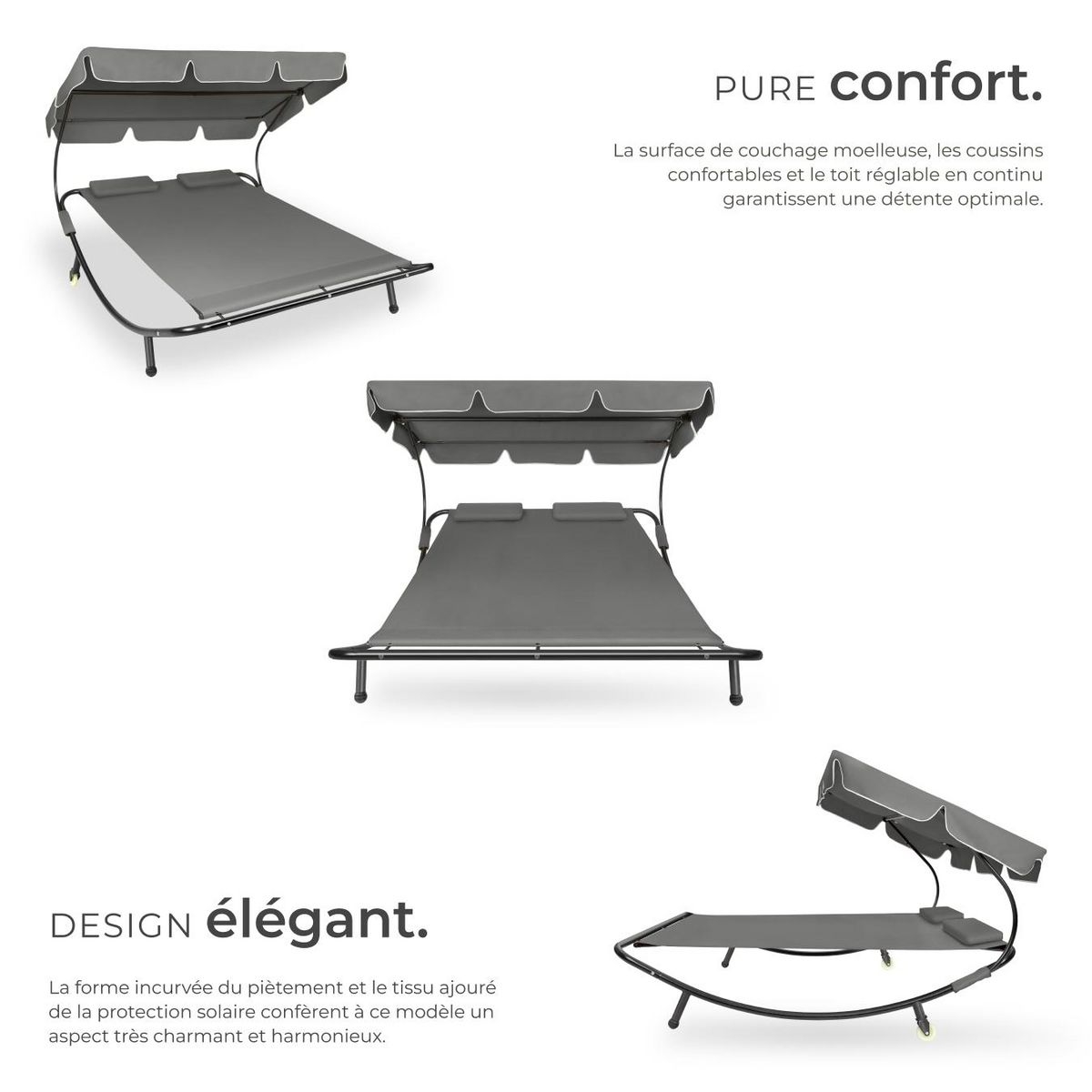 tectake Transat en acier pour 2 personnes noir/gris