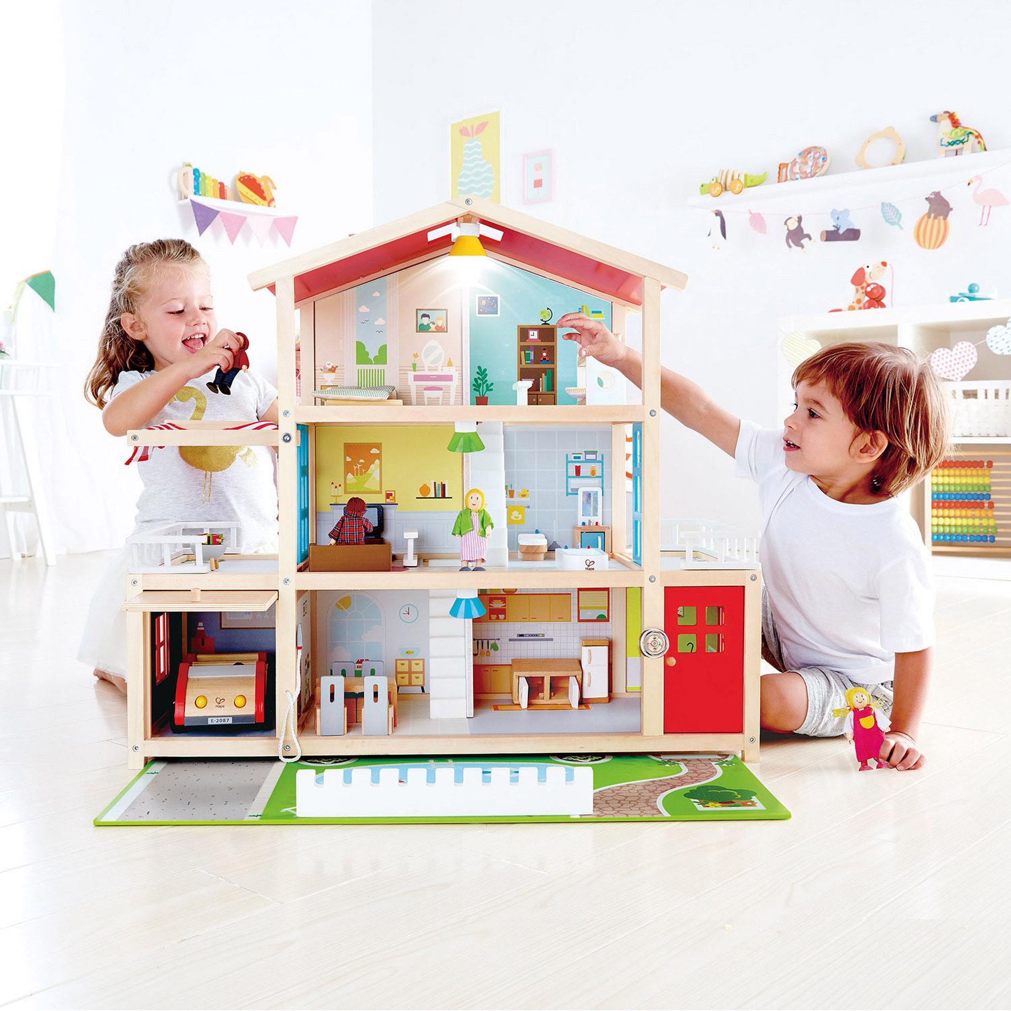 Voir la diapositive 2 : Hape Maison de Poupées, Maison 10 Pièces en Bois avec Accessoires pour les enfants