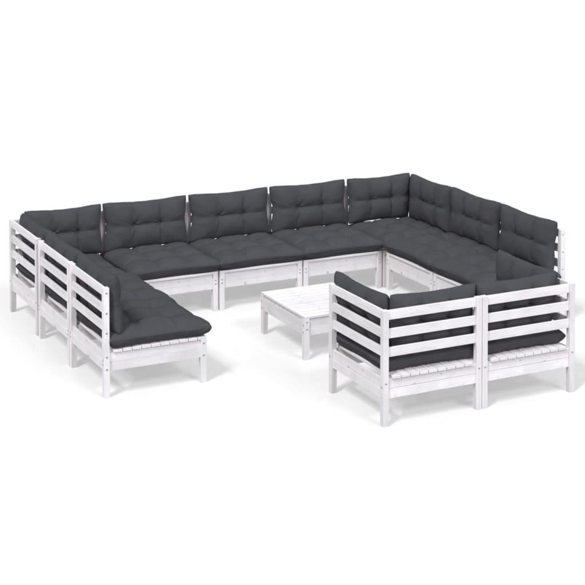 Voir la diapositive 2 : VIDAXL Salon de jardin 12 pcs avec coussins blanc bois de pin solide