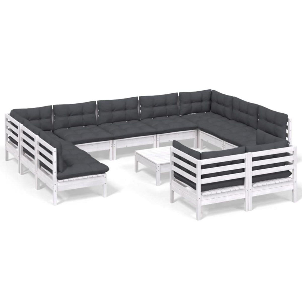 VIDAXL Salon de jardin 12 pcs avec coussins blanc bois de pin solide