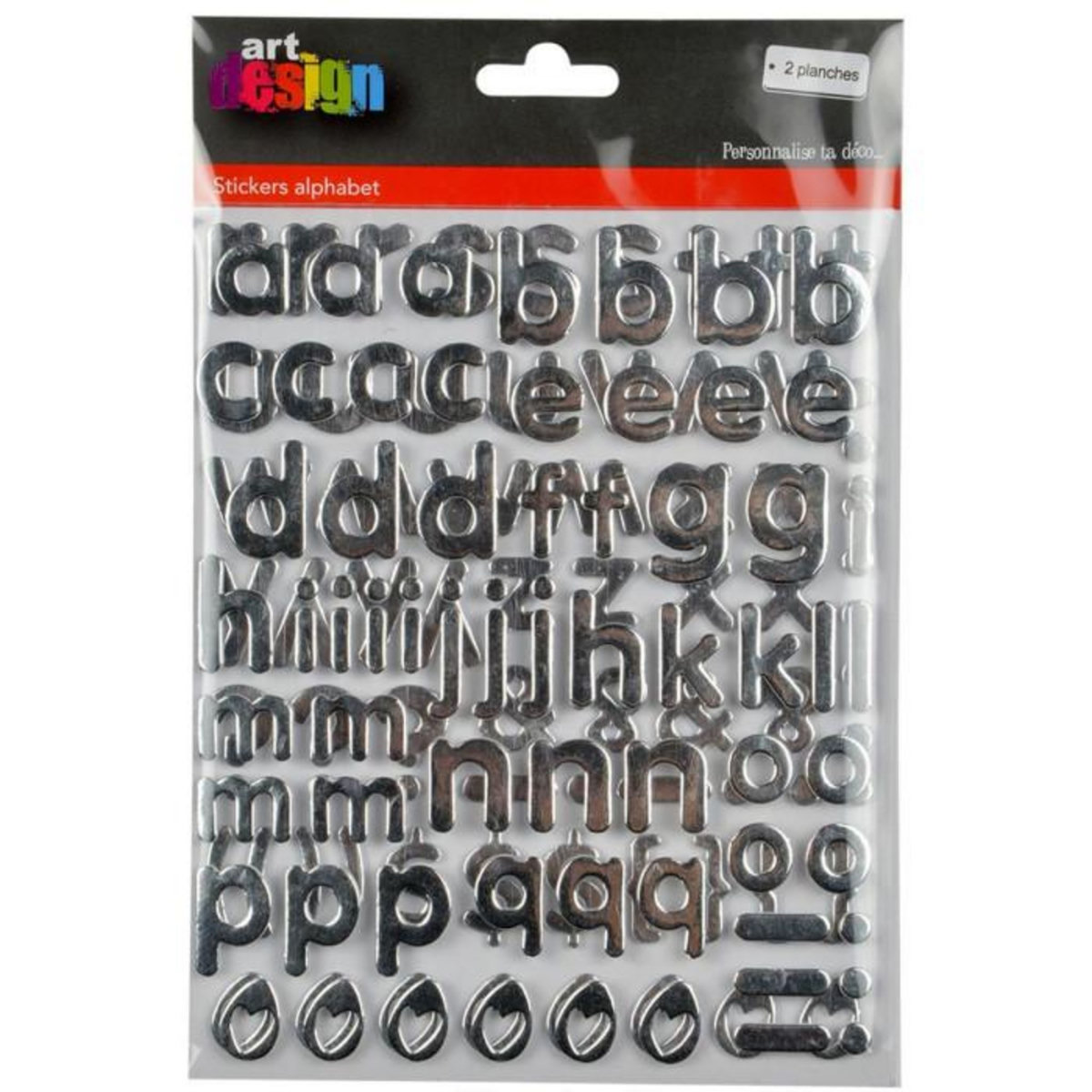 Paris Prix Lot de 2 Planches de Stickers  Alphabet  2cm Argent