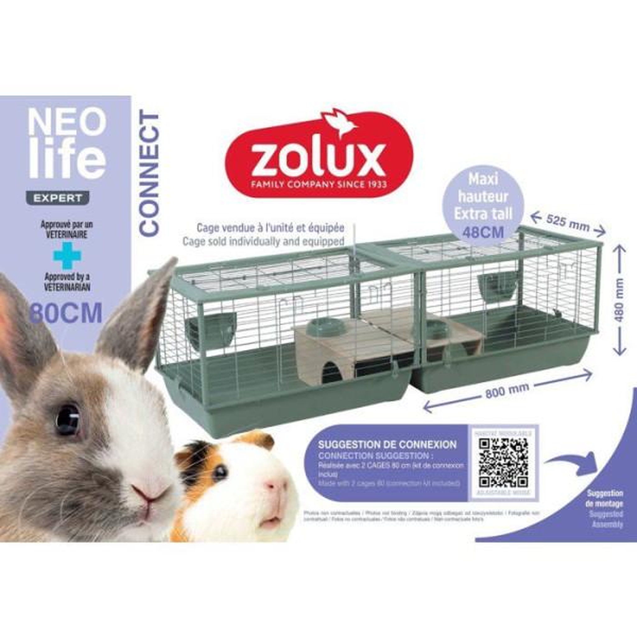 Voir la diapositive 4 : Zolux ZOLUX Cage grillagée cochon d'inde et rongeur Néolife - 80 x 52,5 x 48 cm - Vert