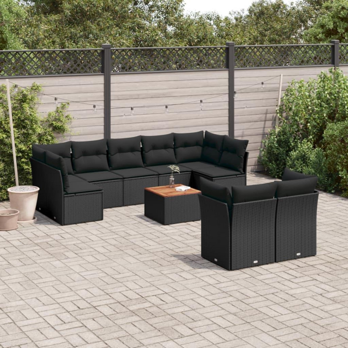 VIDAXL Salon de jardin 10 pcs avec coussins noir resine tressee