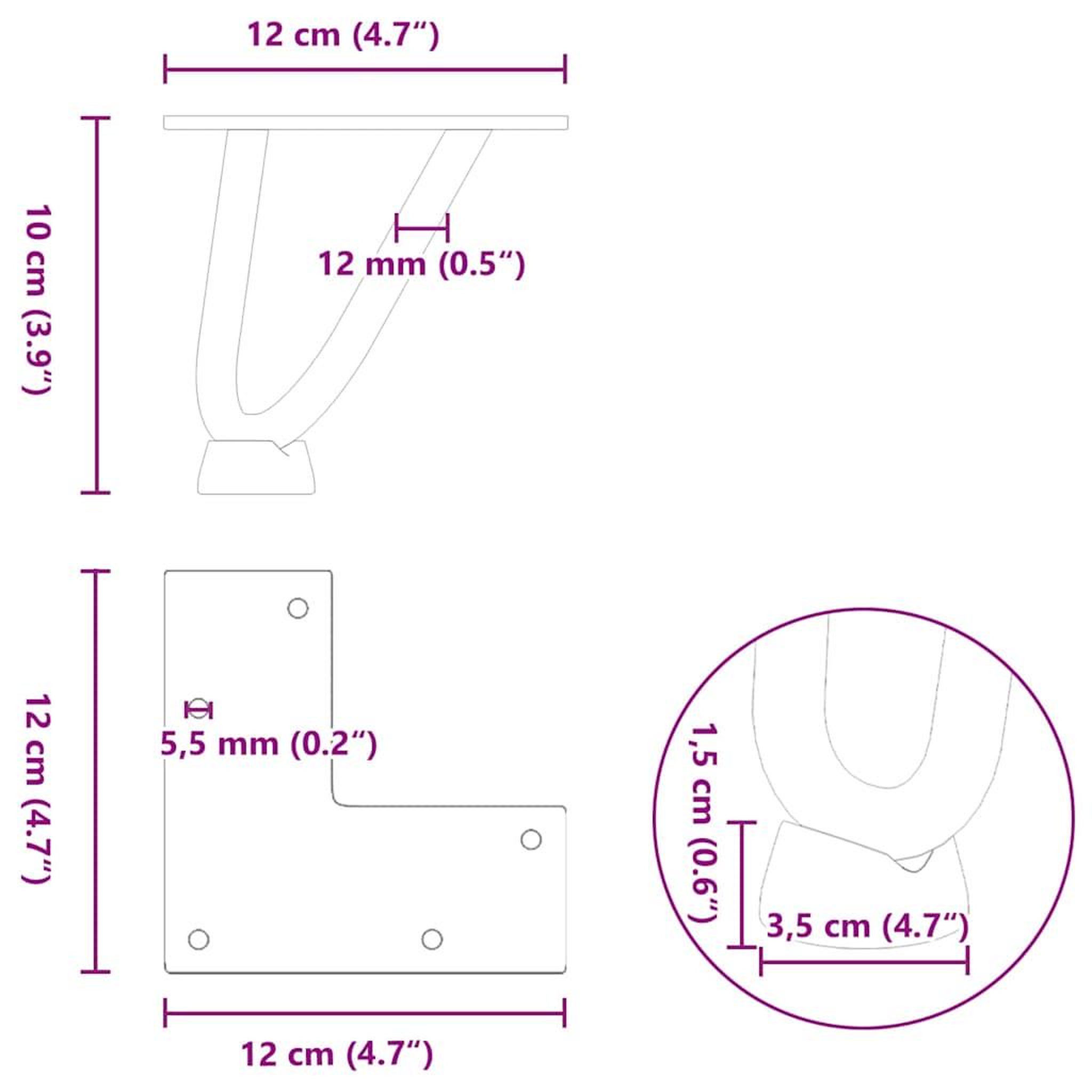 Voir la diapositive 6 : VIDAXL Pieds de table en forme d'epingle a cheveux 10 cm acier massif