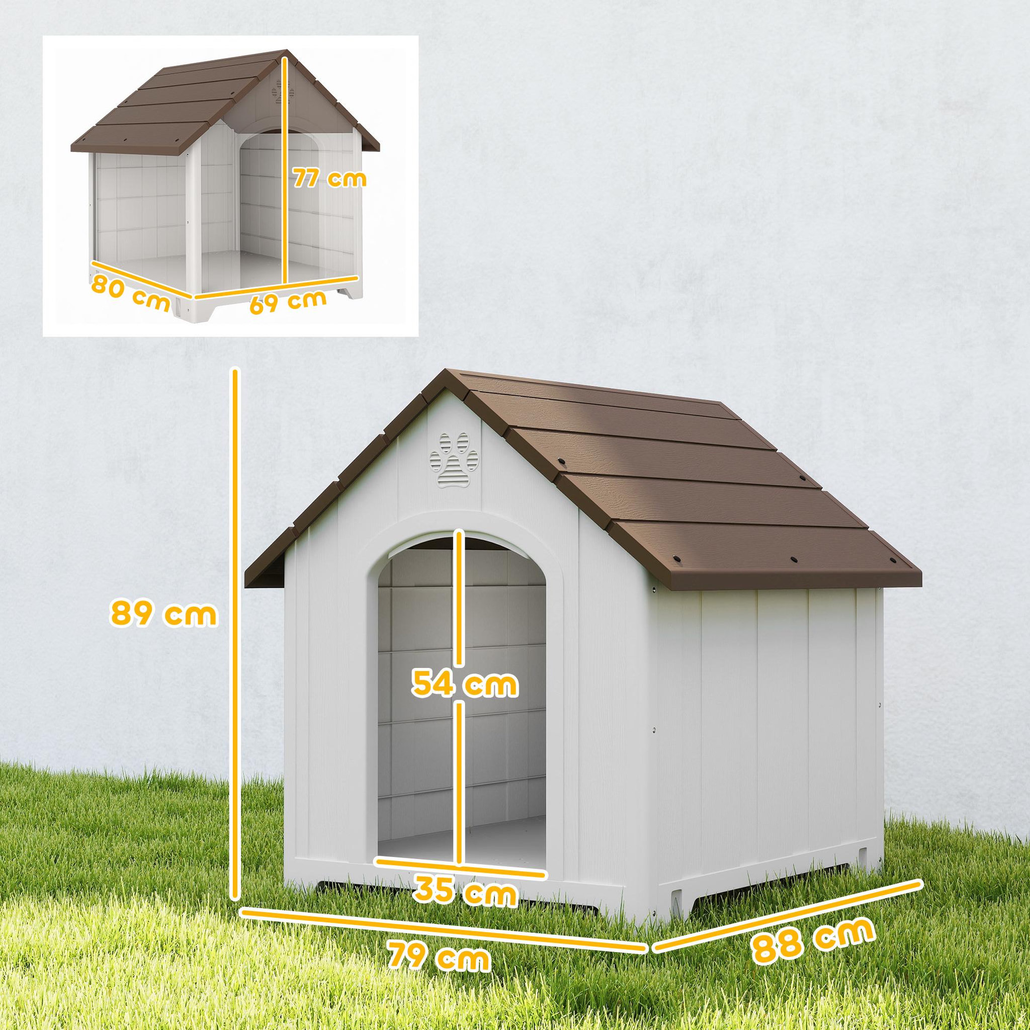 Voir la diapositive 3 : PAWHUT Niche chien plastique effet bois design chalet - 88 x 79 x 89 cm - gris clair marron