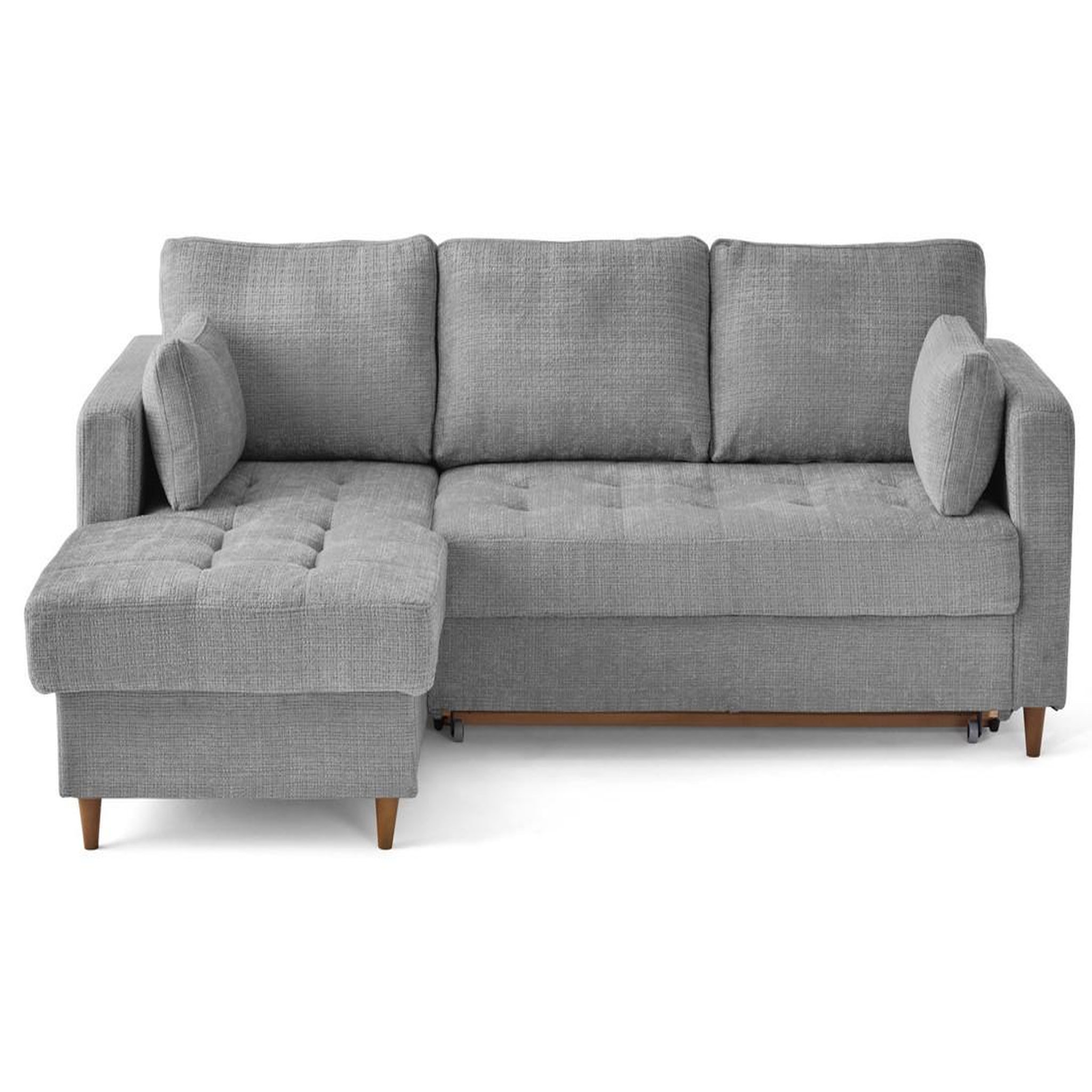 Voir la diapositive 1 : BEST MOBILIER Anna - canapé d'angle gauche 4 places convertible avec coffre en velours texturé