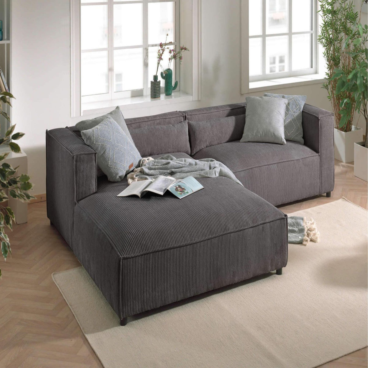 LISA DESIGN Ela - canapé d'angle gauche 4 places - en velours côtelé - style contemporain