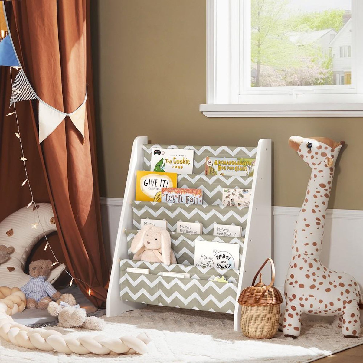 SOBUY SoBuy - Bibliothèque Enfant à 4 compartiments et 3 poches - Moderne - KMB50