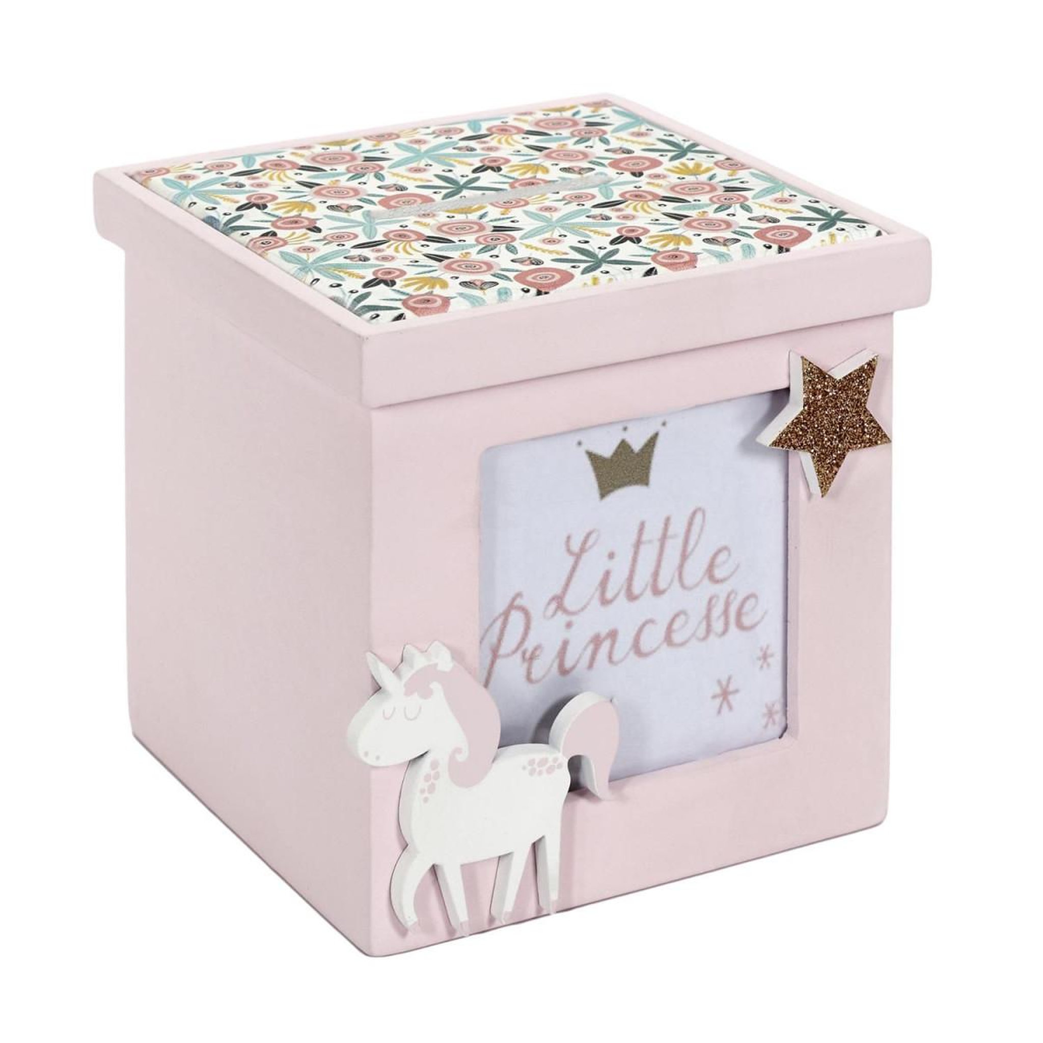 Voir la diapositive 4 : HOME DECO KIDS Tirelire Déco en Bois  Cube  11cm Rose