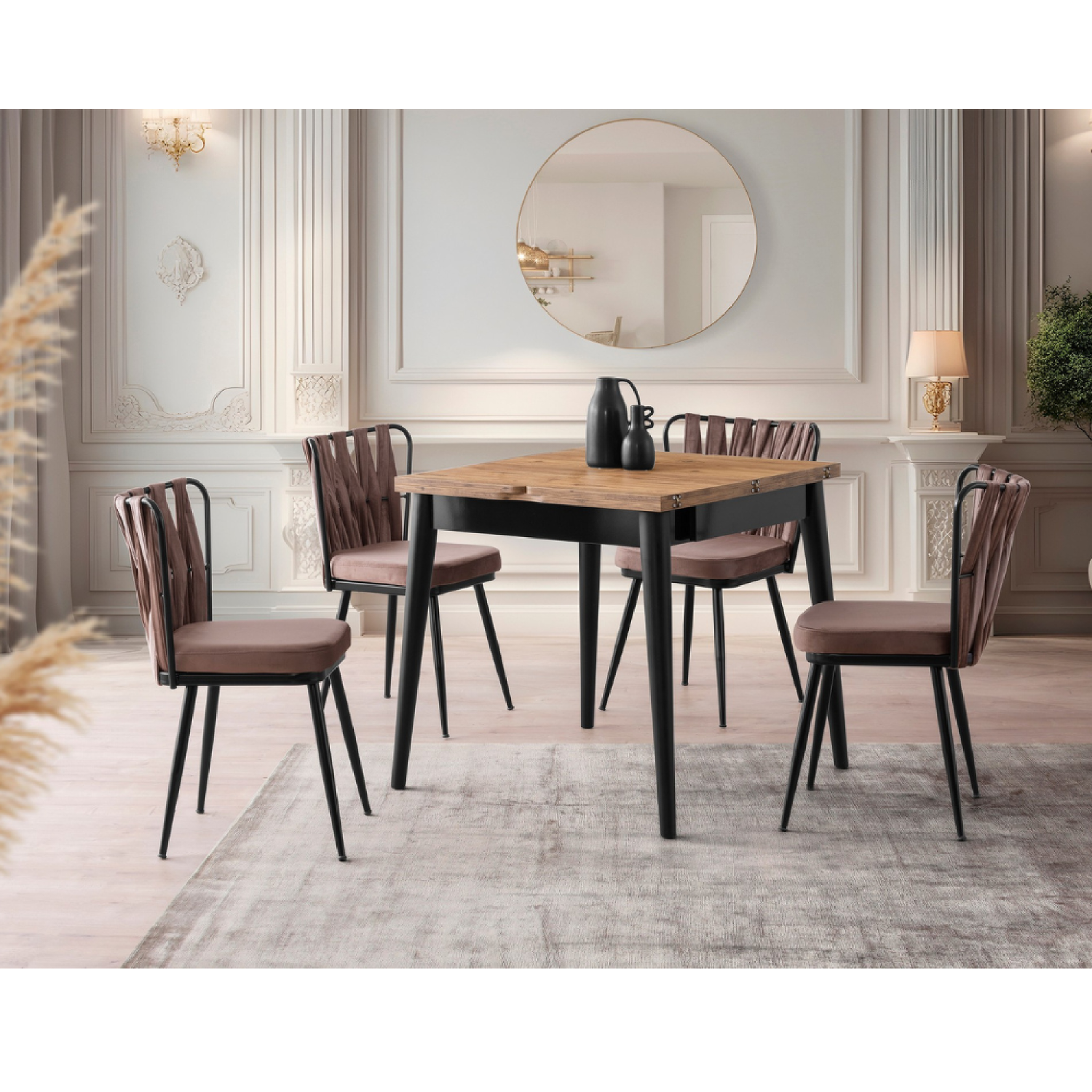 Voir la diapositive 4 : CONCEPT USINE Table à manger extensible 4 personnes style industriel bois et noir 80 cm pallini