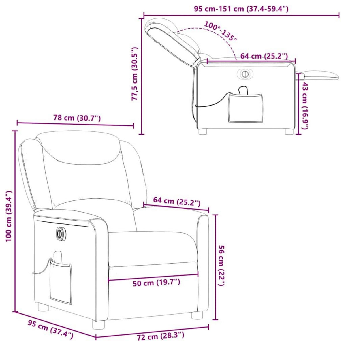 VIDAXL Fauteuil de massage inclinable electrique Noir Tissu