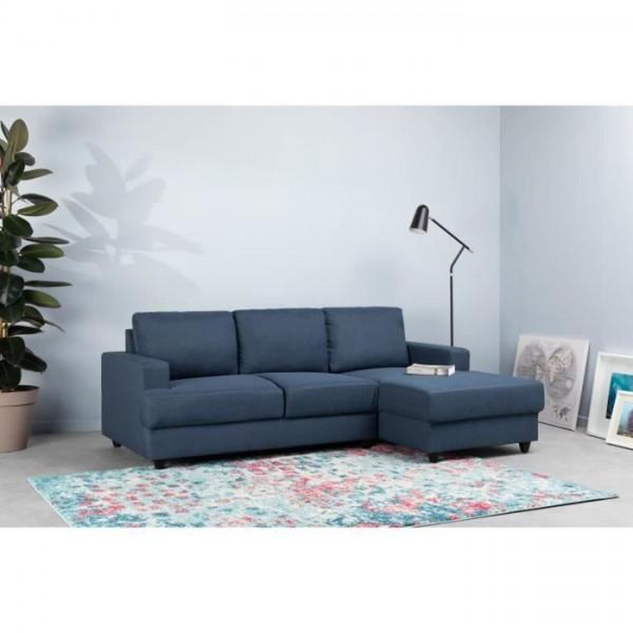 Voir la diapositive 2 : MARKET24 Canapé d'angle droit 4 places - Tissu bleu - Contemporain - L 215 x P 140 H 86 cm - PAUL