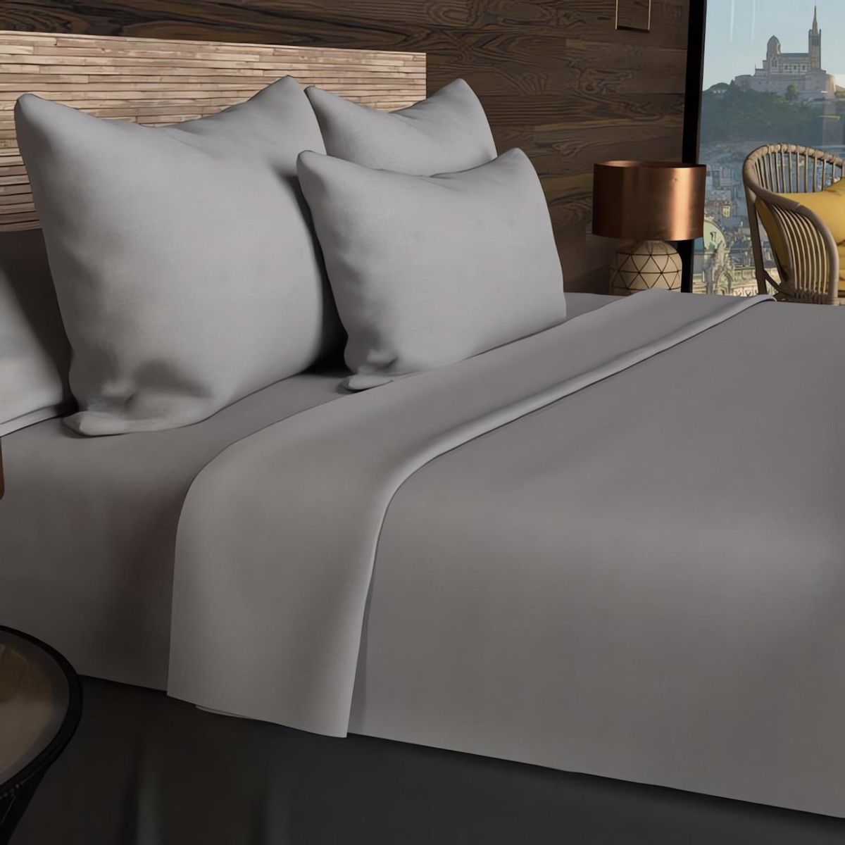 SOLEIL D'OCRE Drap housse en coton uni 57 Fils/cm2 par SOLEIL D'OCRE gris