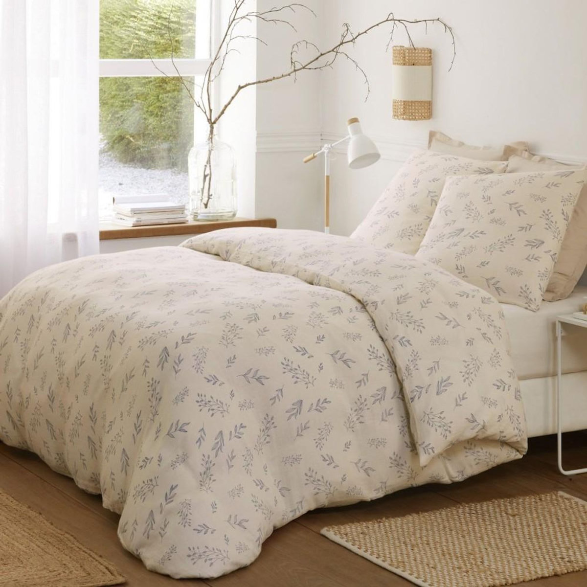 ATELIER DU COTON Housse de couette 240x220cm + 2 taies d'oreiller imprimées 100% gaze de coton