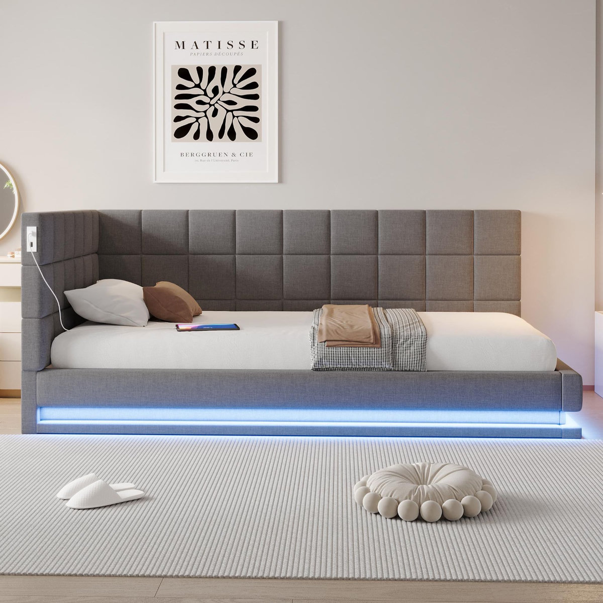 MERAX Lit simple rembourré 90x200cm
