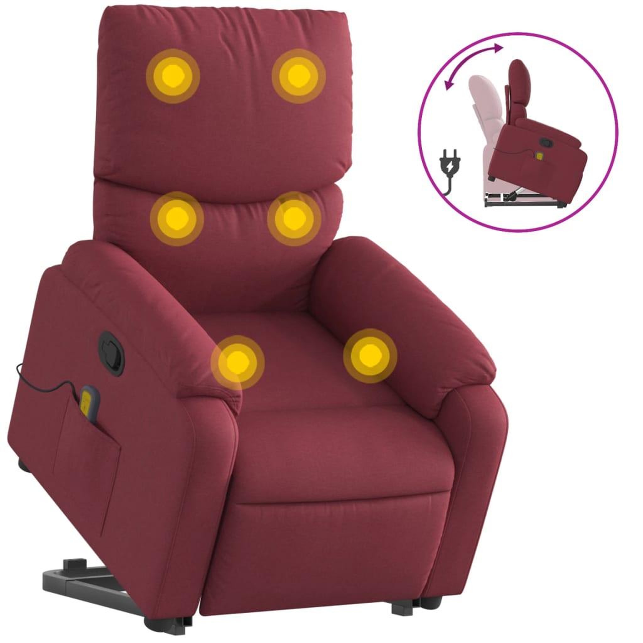 Voir la diapositive 2 : VIDAXL Fauteuil inclinable de massage Rouge bordeaux Tissu