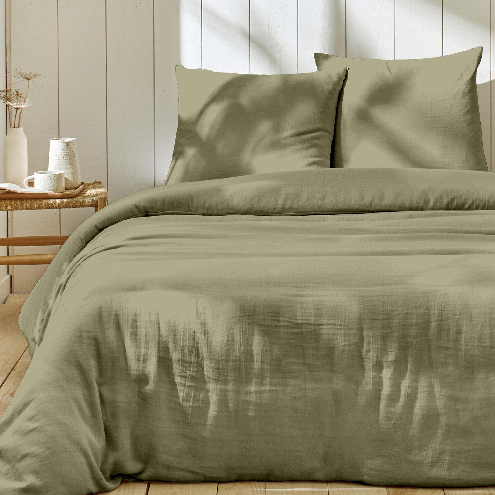 Voir la diapositive 2 : Home collection Parure housse de couette en gaze de coton - rose