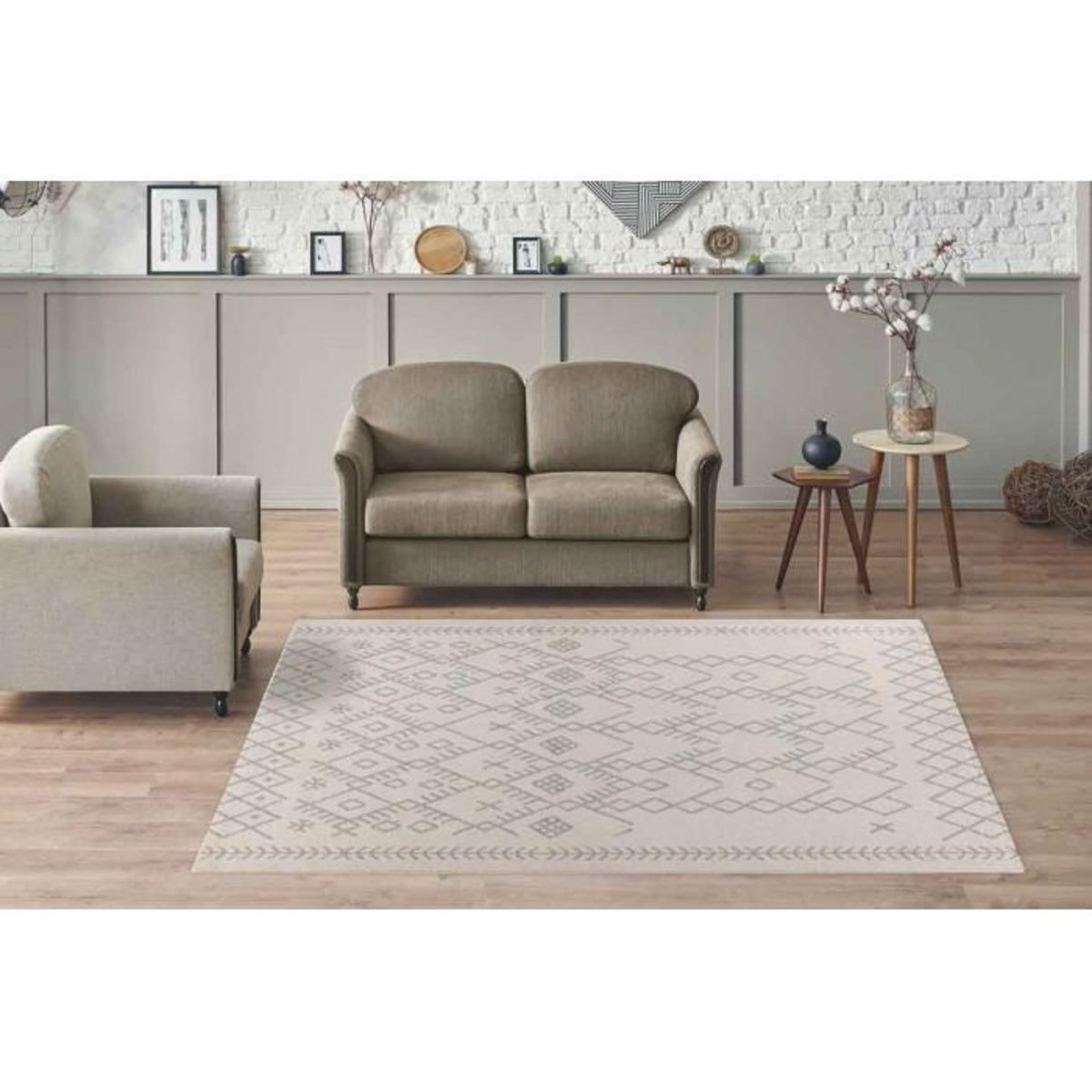 Paris Prix Tapis Tissé Déco Scandinave  Gène II  Beige & Bleu