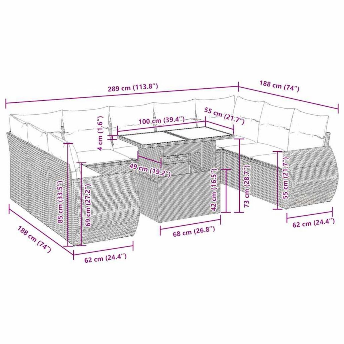 VIDAXL Salon de jardin 10 pcs avec coussins noir resine tressee