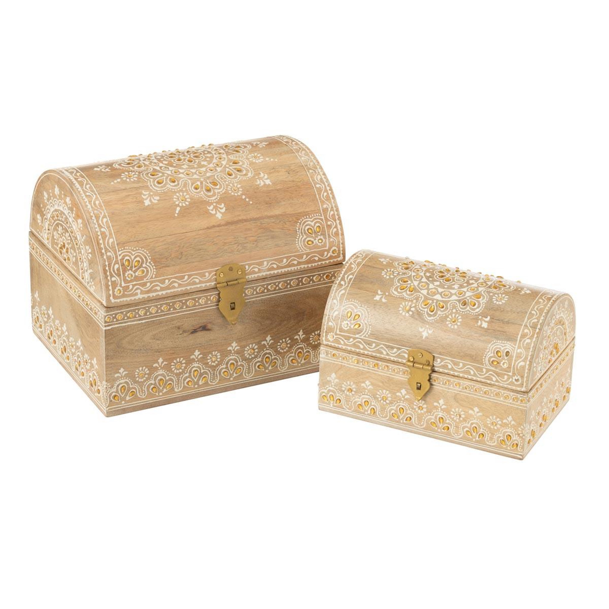 J-LINE Lot de 2 boîtes déco en bois  perle du sahara  28cm naturel